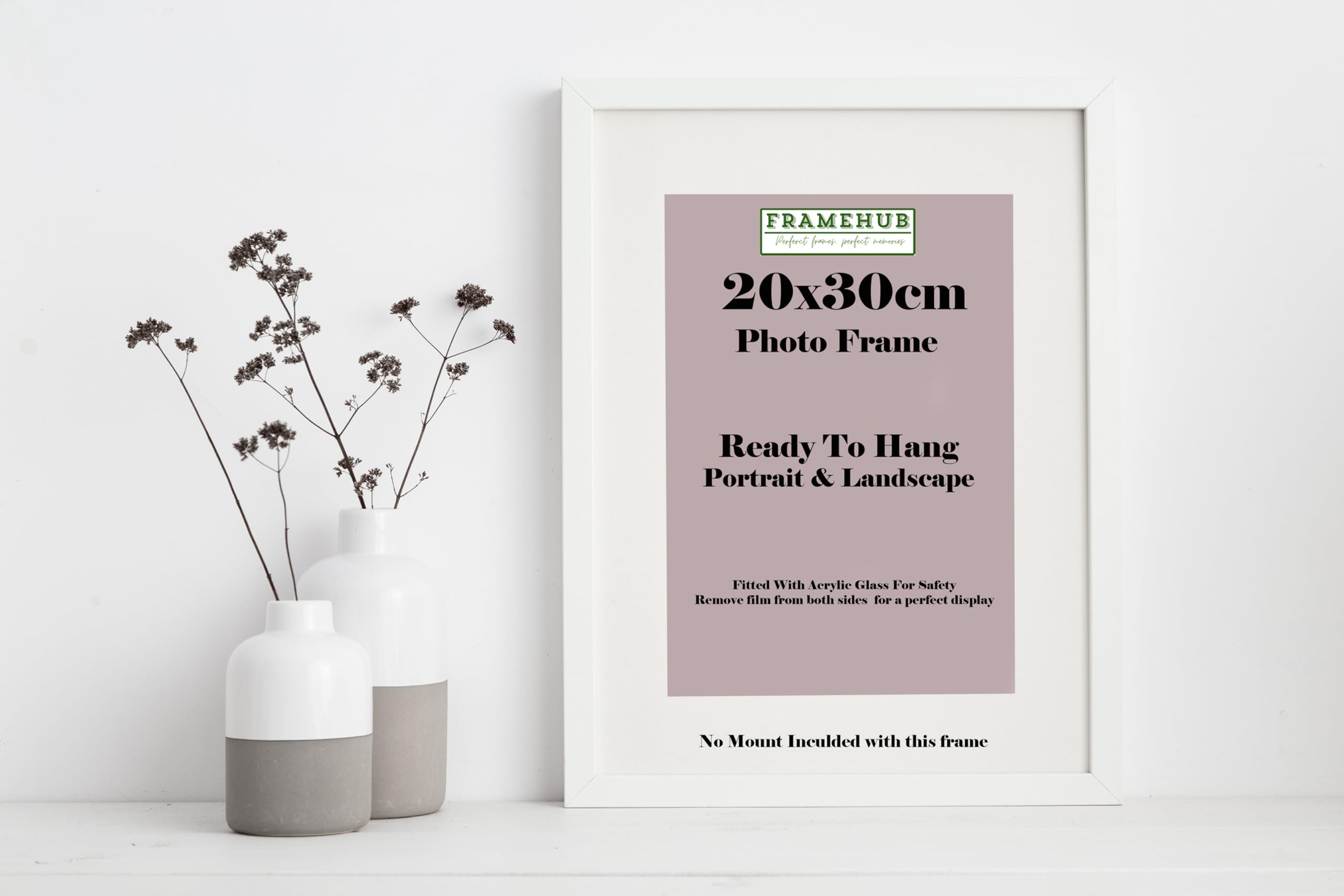 FrameHub 20x30 cm White Photo Frame – Modern Picture Frame Posters Kids Artwork Wall Mounted Display