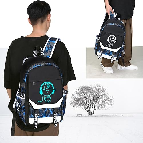Miniatura 7 de EymAnn BlackTravel backpackAnime Luminous Backpack, Azul, Mochila escolar que brilla en la oscuridad