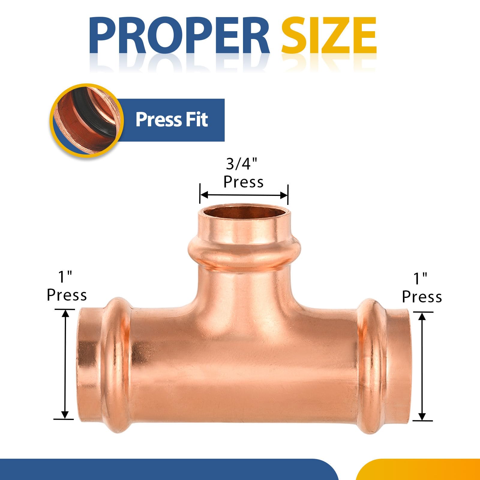 Paquete de 30 Conectores en T reductores de Cobre GUOFIS, 1" P x 1" P x 3/4", Conector en T Reductor de presión para plomería, derivación de transición de tamaño de tubería de Tres vías