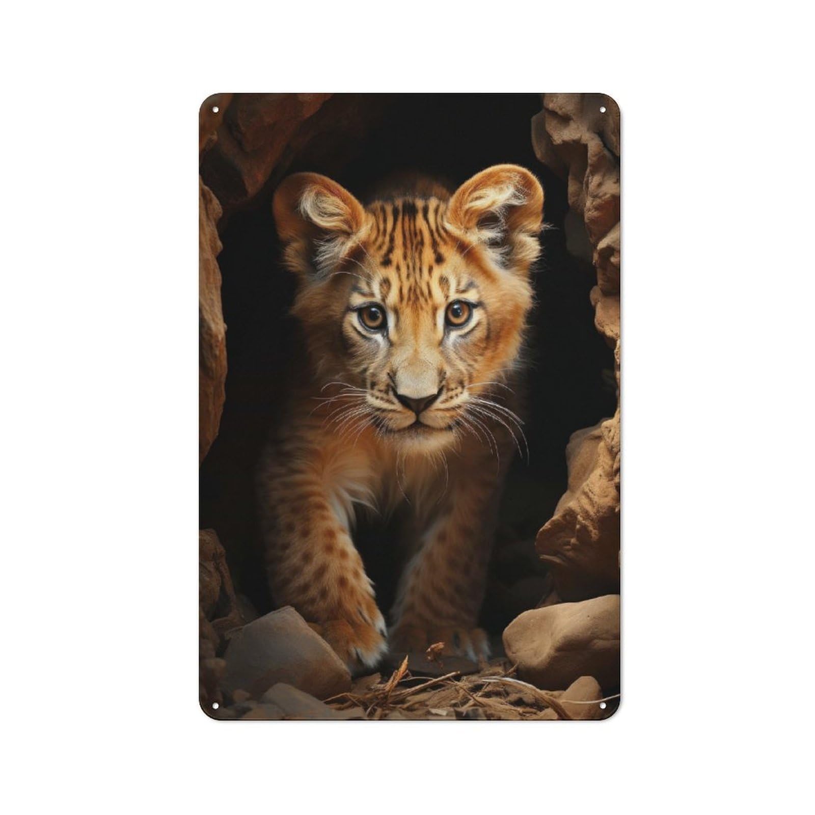 Junmoney Lion Animal King Tin Wall Plaque 30X20cm, Rustic Farmhouse Wall Decor For Dining Room, Cafe, Entryway Or Family Room