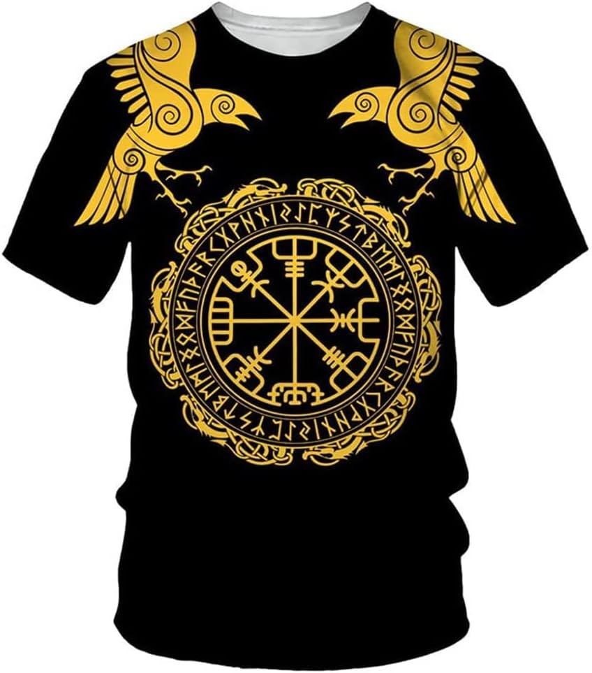 Summer Viking T-shirts Short Sleeve Norse Myth Style Crew Neck Tshirts Novelty Athletic Gym T-shirts Polyester Tshirt