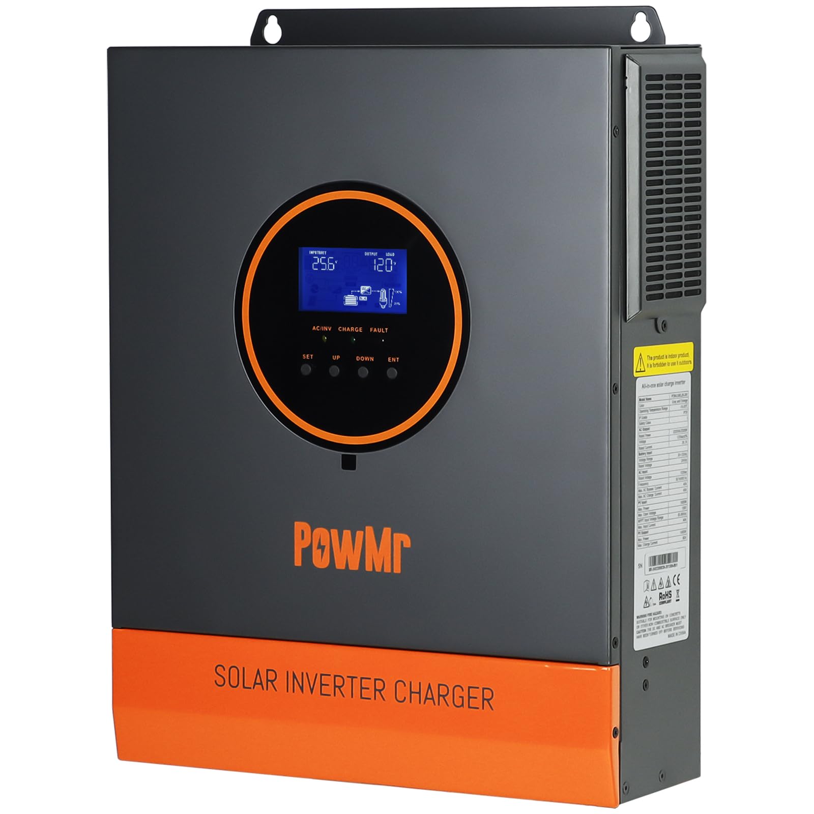 PowMr Solar Inverter 3200W 24VDC to 110VAC, 3.2KW Pure Sine Wave Inverter Bulit-in 60A MPPT Controller and with 40A AC Charger, Max.PV Input 1600W 108V, fit for Lead-Acid and Lithium Battery