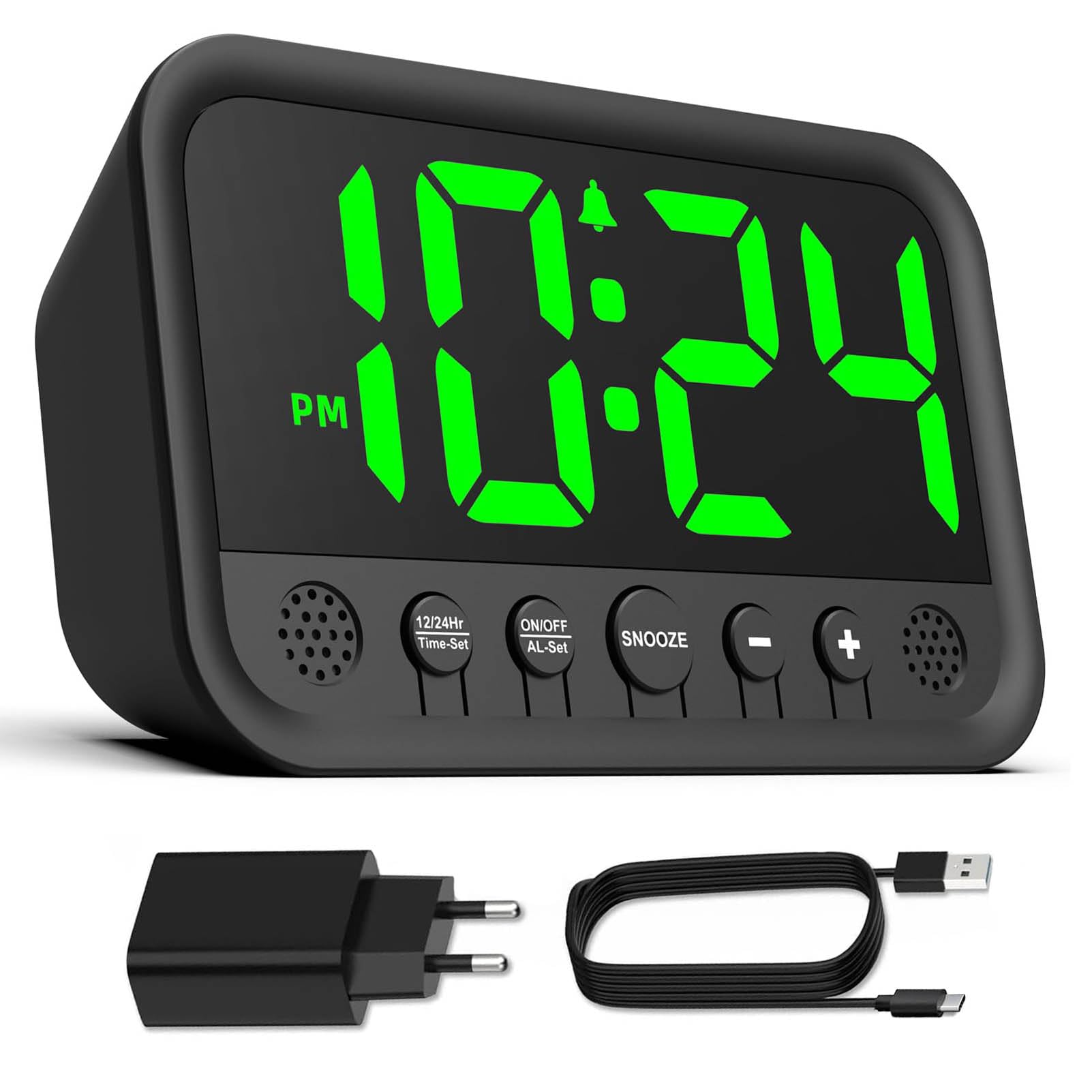 Azyh Sveglia digitale con grande indicatore LED per camera da letto, sveglia  forte per dormienti pesanti, orologio da tavolo elettrico plug in con  volume regolabile, luminosit�, snooze, 12/24HR : Amazon.it: Casa e