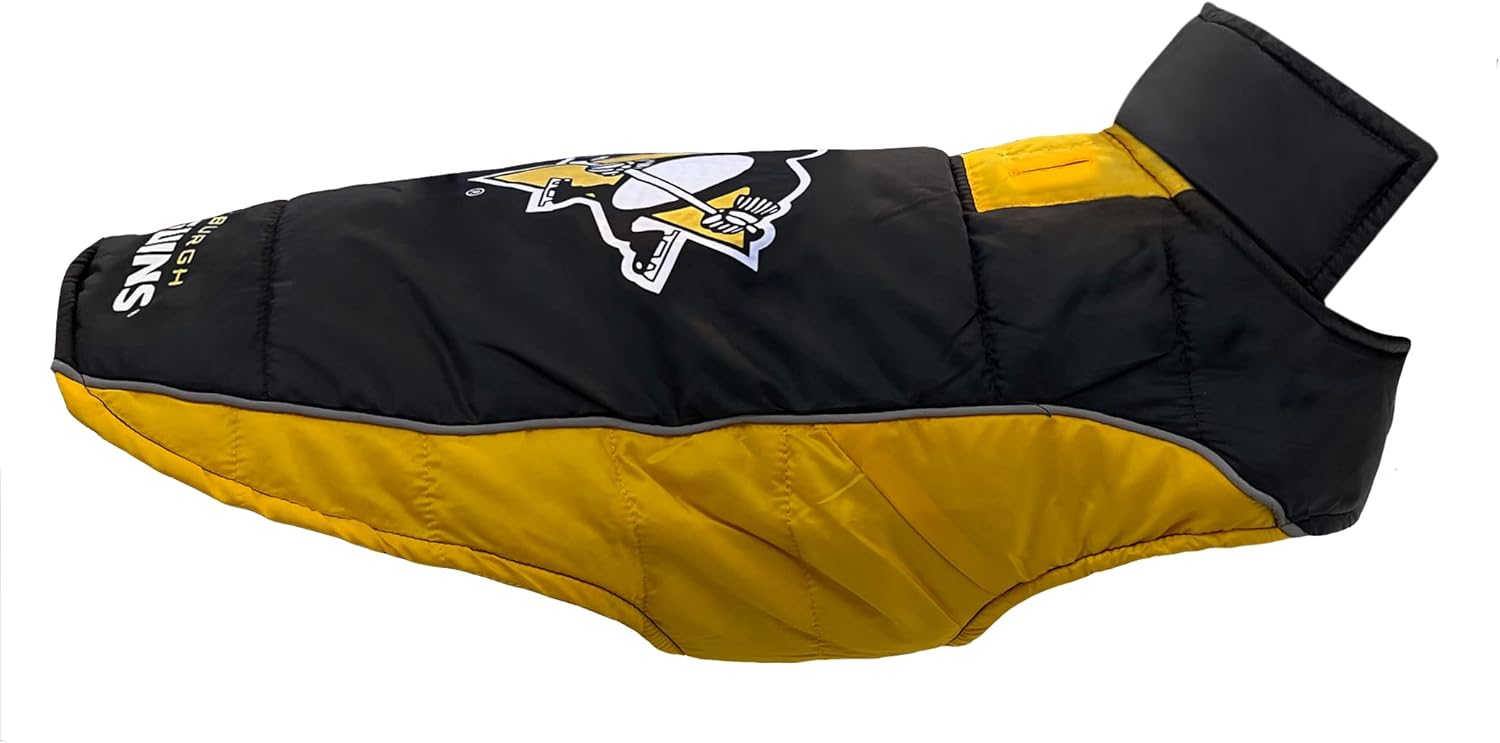 Pets First NHL Pittsburgh Penguins Puffer Vest for Dogs & Cats, Size Large. Warm, Cozy, and Waterproof Dog Coat, for Small and Large Dogs/Cats. Best NHL Licensed PET Warming Sports Jacket