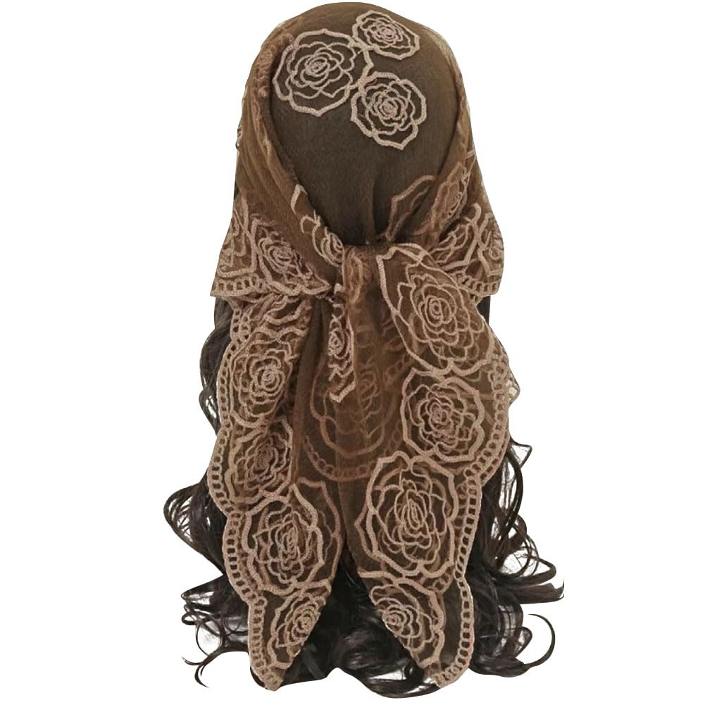 Women's Flower Embroidery Head Scarf Large 31.5" Sheer Hair Bandana