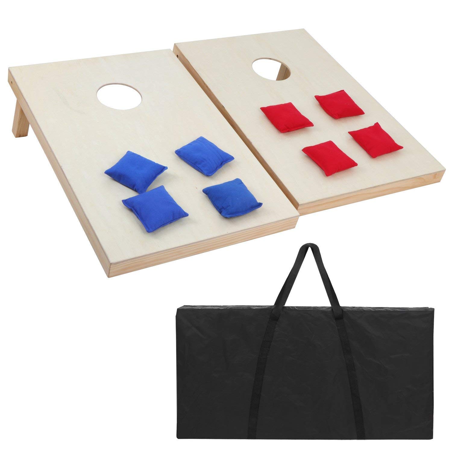 F2C Portable Wood Cornhole Game Set 3FT x 2FT Tailgate Size Wooden Boards with 8 Bean Bags & Carrying Case