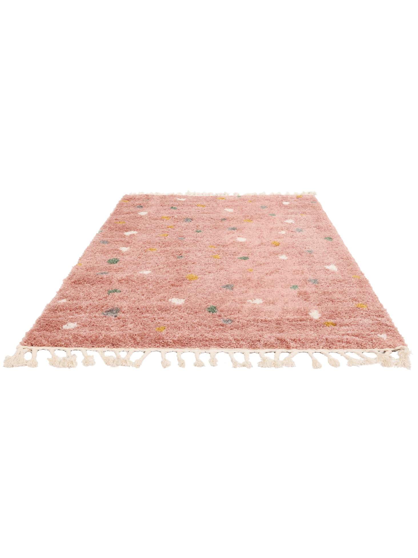 RugVista Confetti, Kinderteppich, Shaggy/Handloom, 160 x 230 cm, Rechteckig, Niedriger Stapel, Kinderzimmer, Nur chemische Reinigung, Ohne gefährliche Chemikalien, Rosa