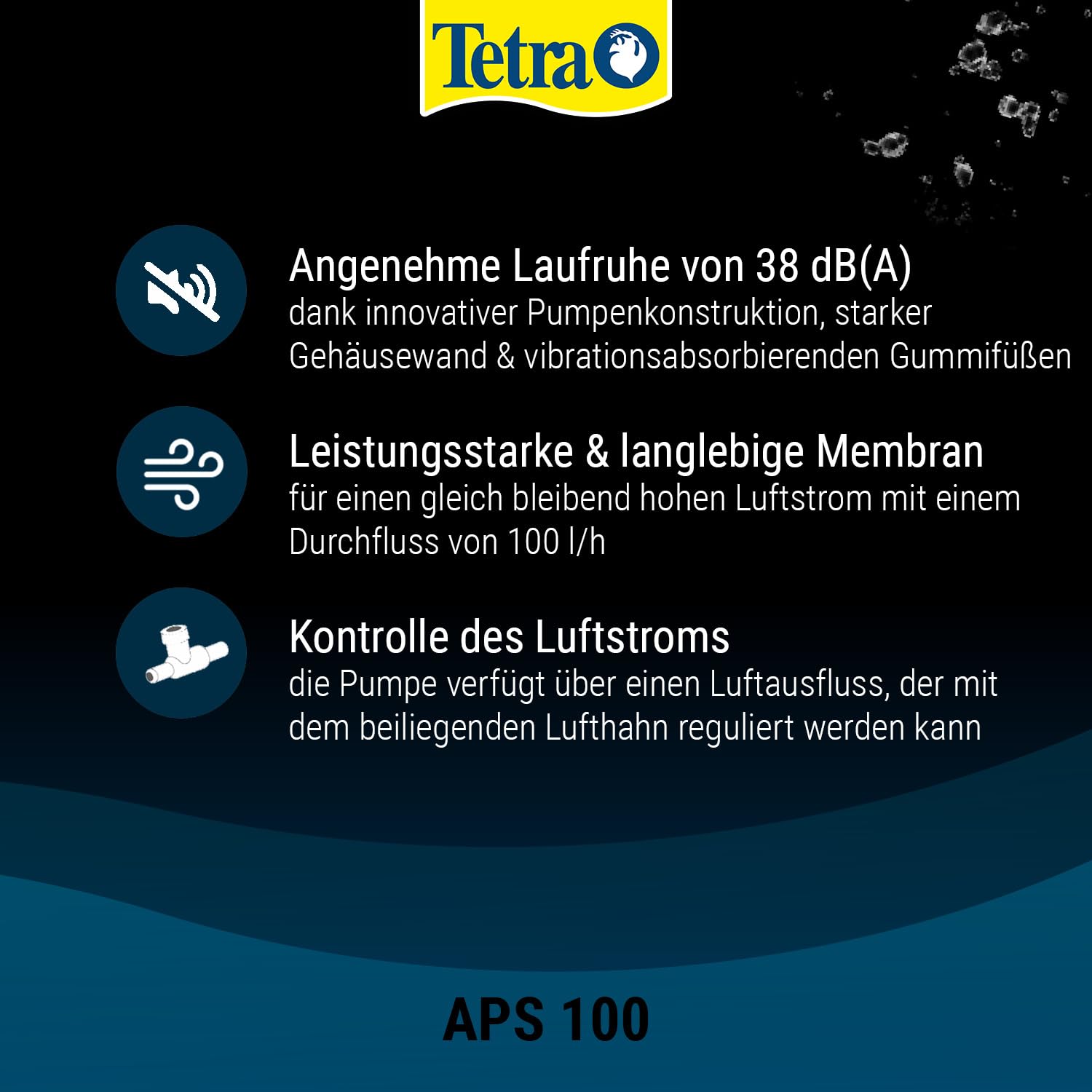 Tetra APS 100 pompa powietrza do akwarium – cicha pompa membranowa do akwariów o pojemności 50-100 l, czarna