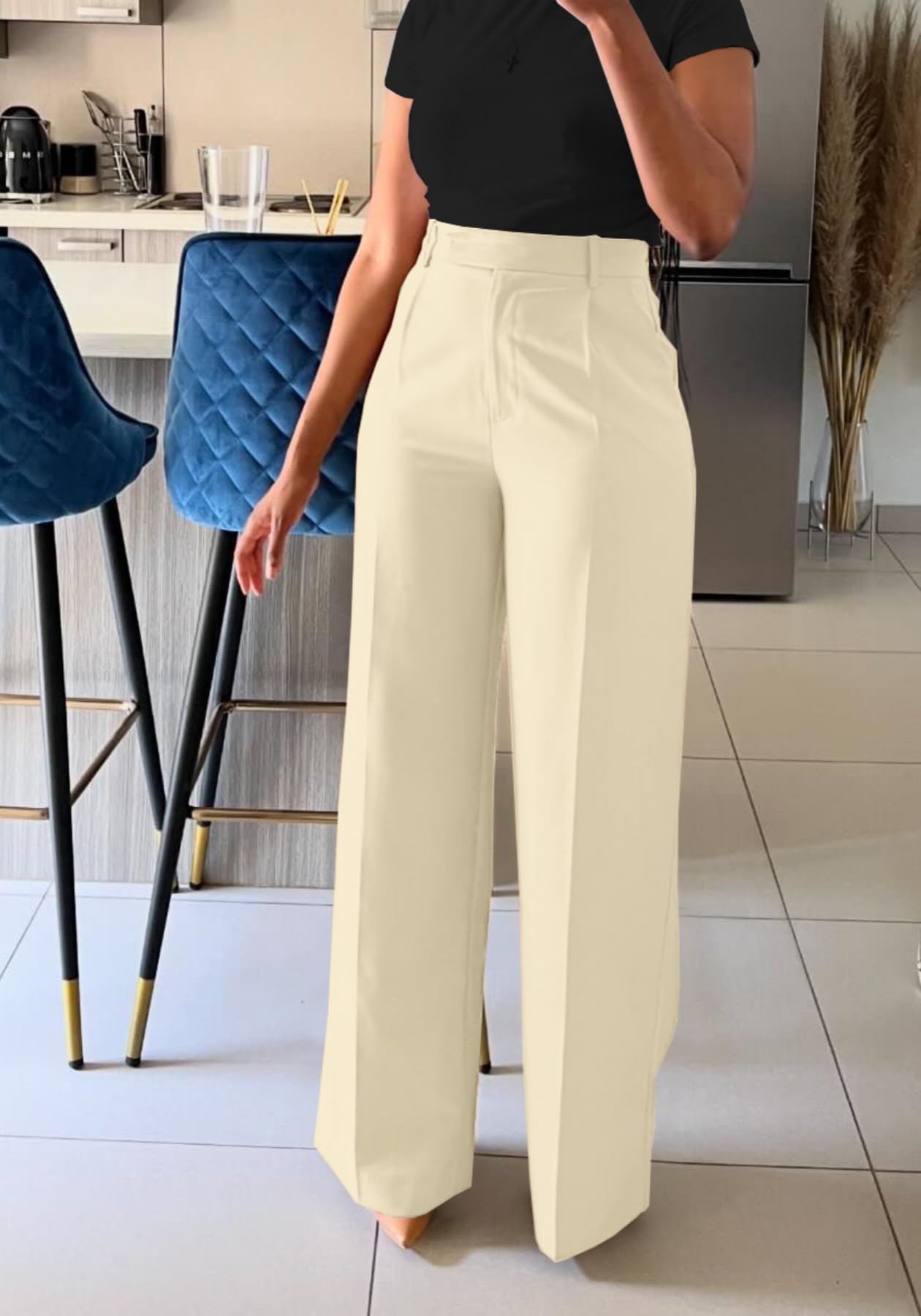 Unybwonn Women Wide Leg Dress Pants High Waisted Straight Leg Business Slacks Work Pants Casual Button Down Trousers