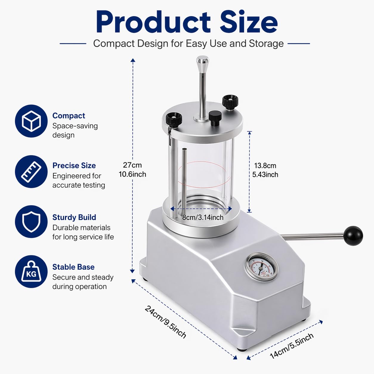 Probador de presión subacuática para reloj, herramienta de comprobación impermeable de 0,3 a 0,6 bar, marco de aluminio, sellos de goma para reloj electrónico de cuarzo mecánico