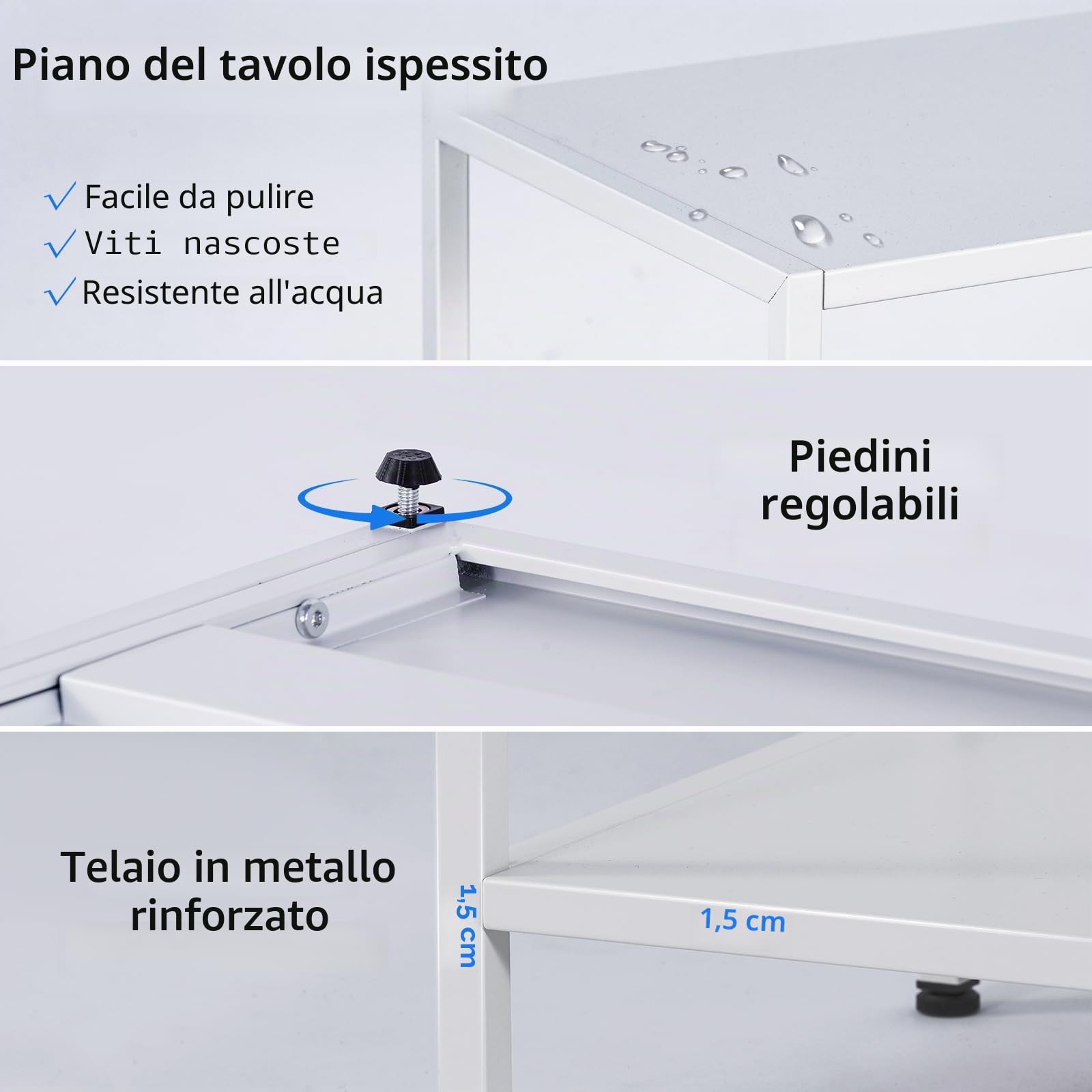 HDANI Consolle Extra Lungo da 180 cm in Metallo con 3 Ripiani, Tavolo da Divano, Consolle Stretta, Stile Moderno, Adatto per Ingresso, Soggiorno, Camera da Letto, Bianco, 180×30×80 cm