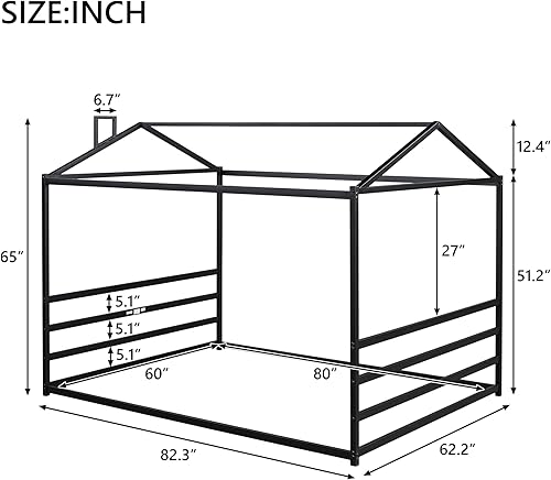 Miniatura 129 de Cama de metal de tamaño individual con valla para niños, adolescentes, niñas, niños, cama de piso de casa, camas Montessori, se puede decorar marco