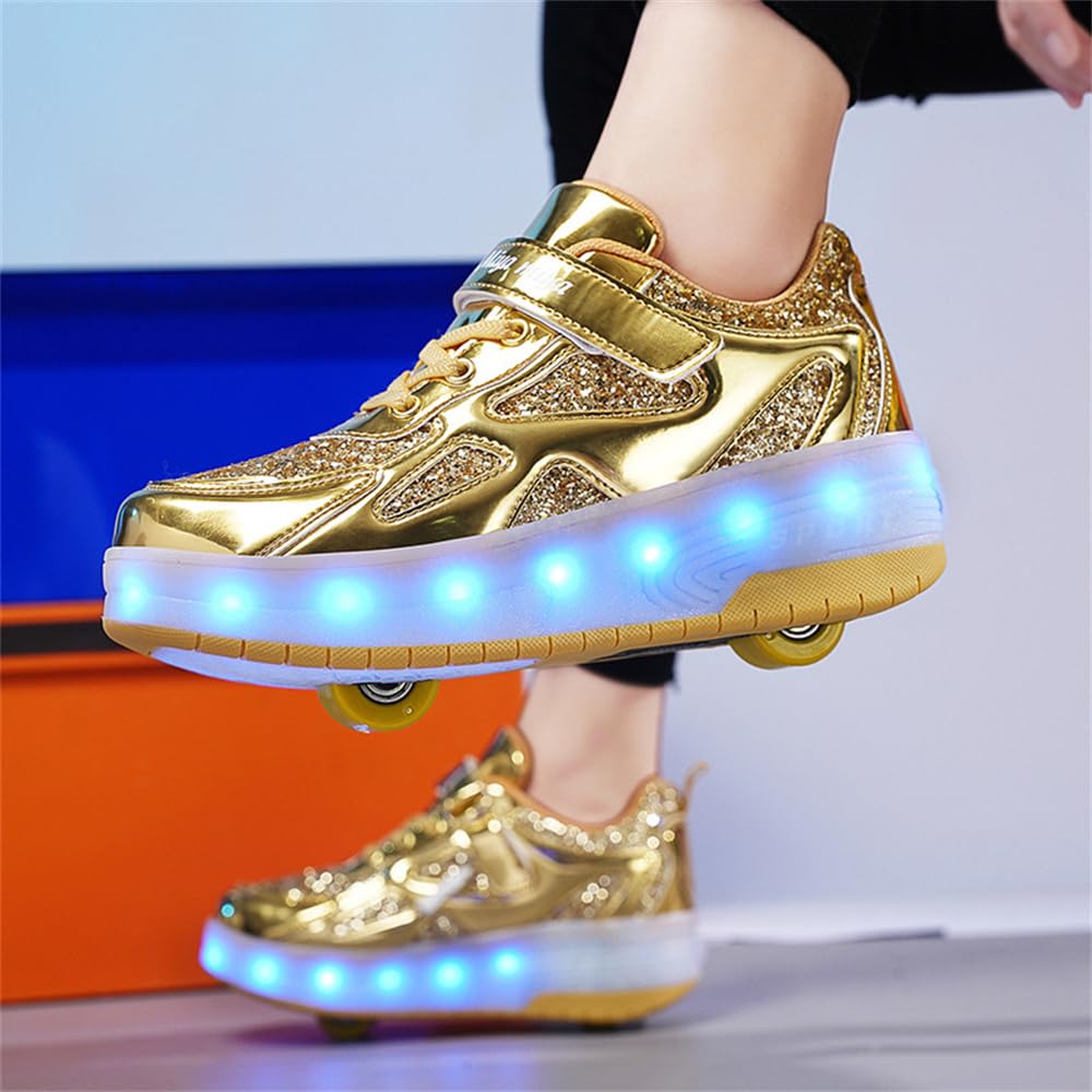 Mateju Zapatos con Ruedas para Niña y Niño Patines con 2 Ruedas, Zapatillas Deportivas al Aire Libre Retráctil, Zapatillas de Skateboarding Niñas Niños Adulto 29-40 EU