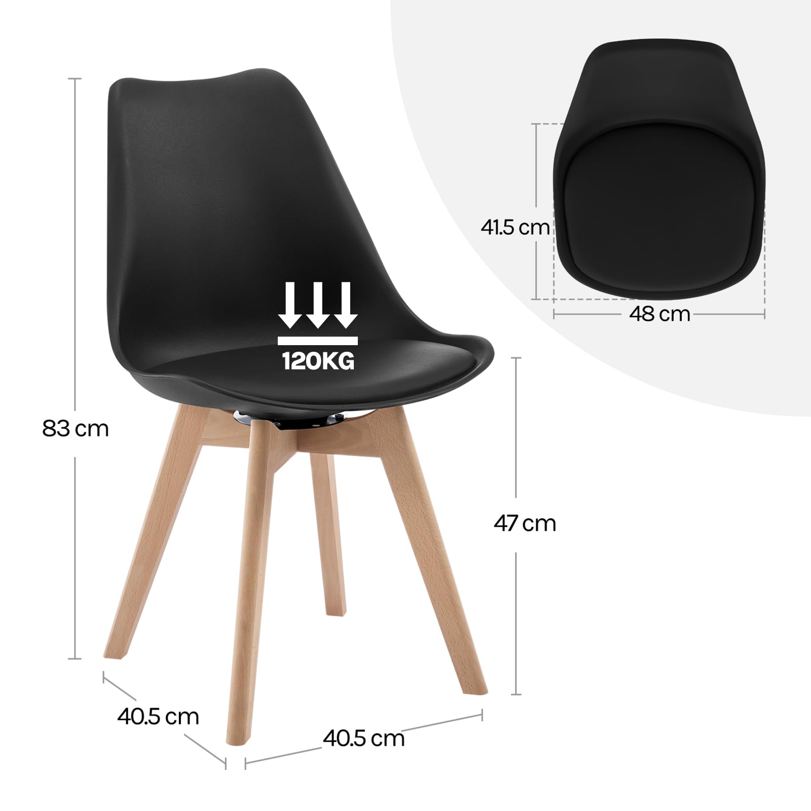 WOLTU Esszimmerstühle drehbar 2er Set, für Esszimmer, Moderne Küchenstühle, aus Massivholz Kunstleder, bis 120 kg belastbar, Schwarz