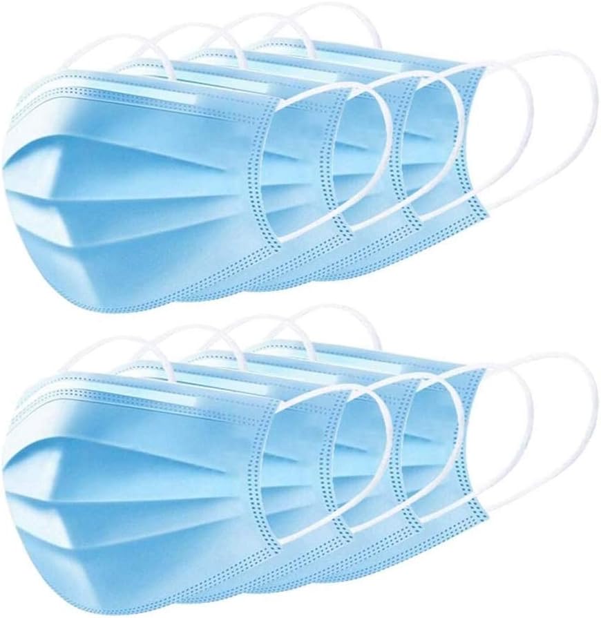 50pcs 3-Ply Disposable Face Mask Can be Used in Offices, Households Sensitive to Pets, and Crowded Places, with Elastic Earloop Random Color (Blue White)