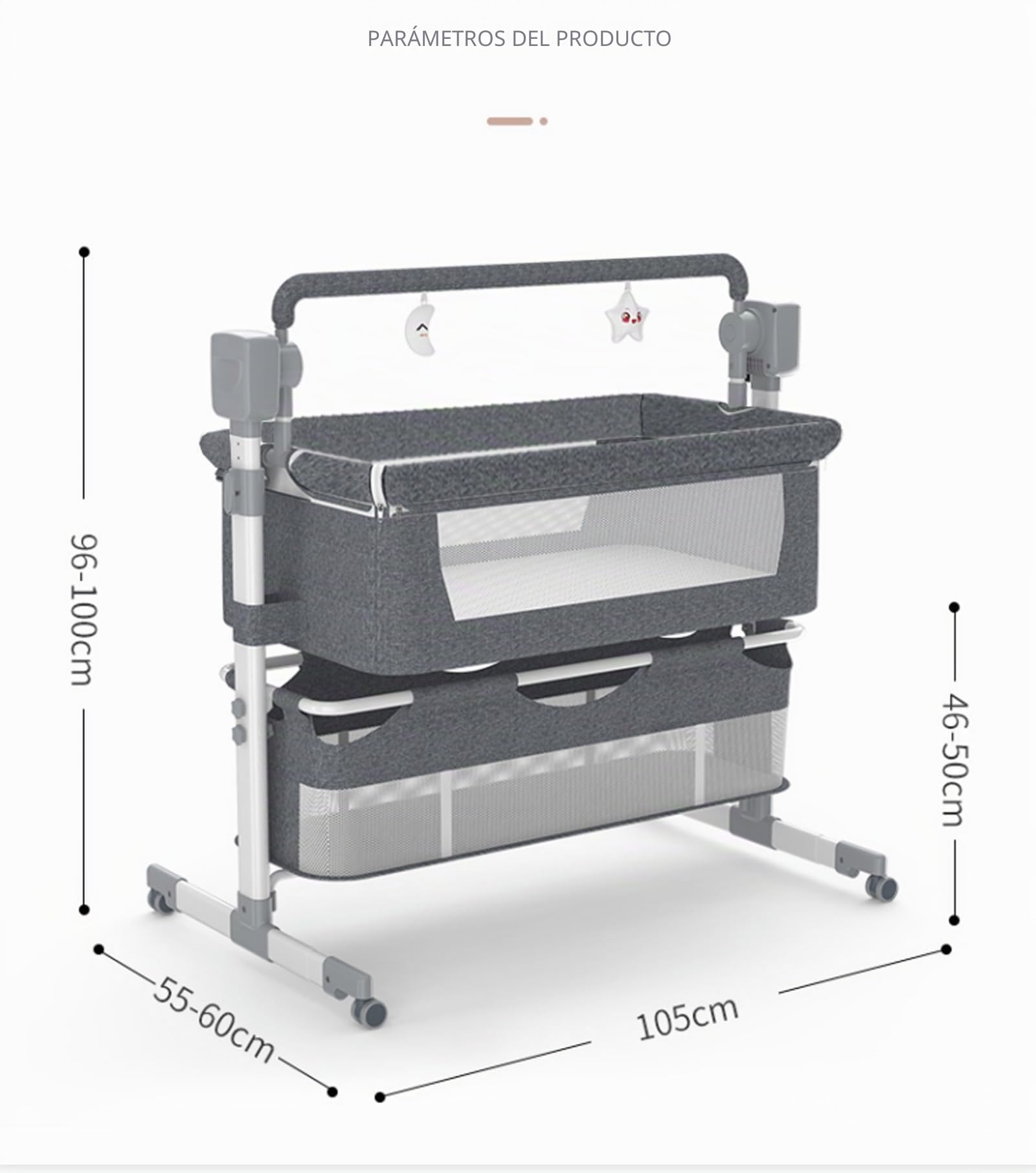 Magic ZC Cuna al Lado de la Cama de Bebé Cuna Portátil Multifuncional Convertible Cunas Plegable con Música Bluetooth 5 Dispositivos Oscilantes Control Remoto (Khaki)