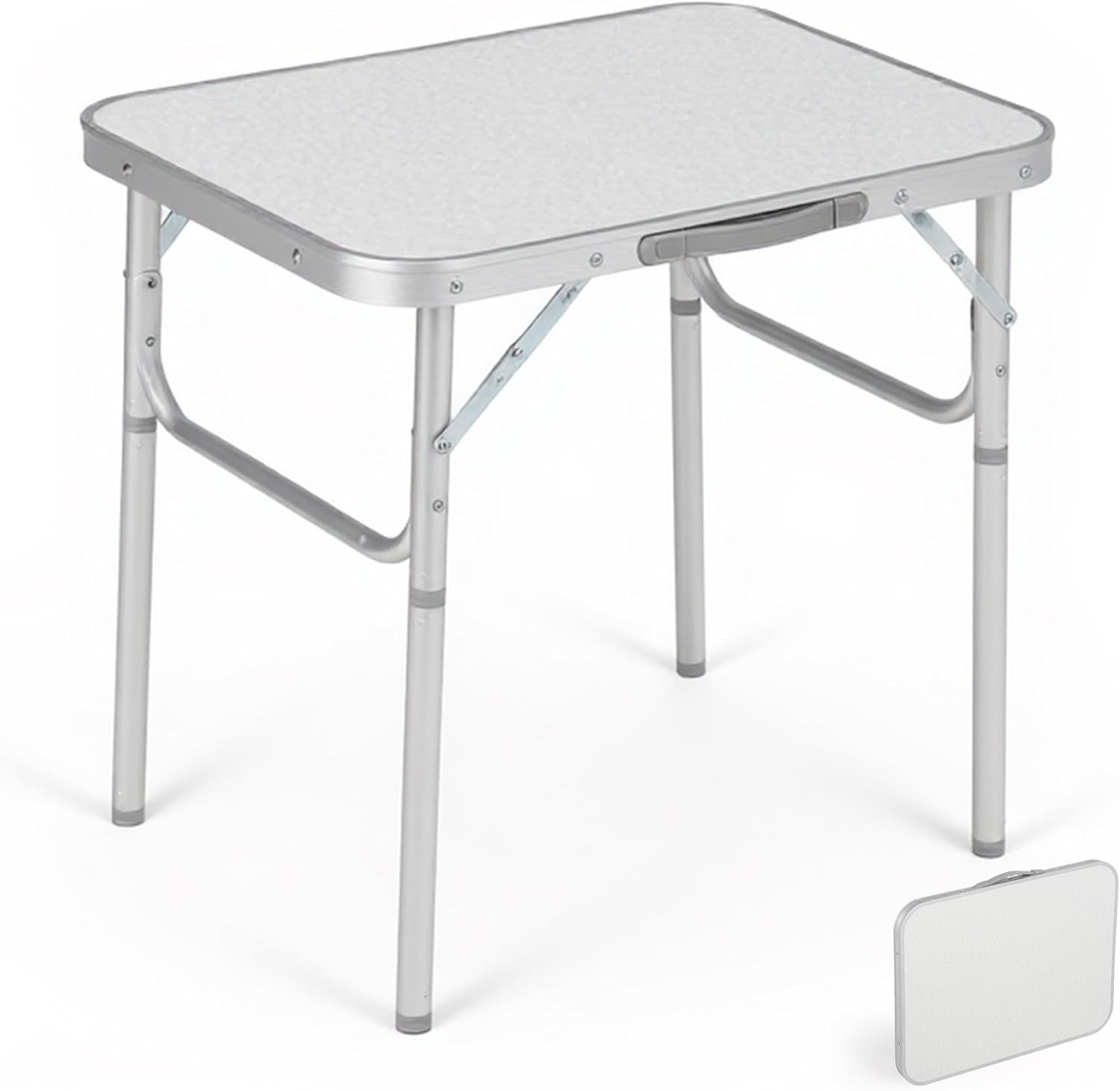 GarveeLife Small Folding Table 2 ft, Lightweight Portable Folding Table with Adjustable Height Legs, 24’’L x 18’’W Aluminum Camping Table, for Outdoor Picnics, Beach, White