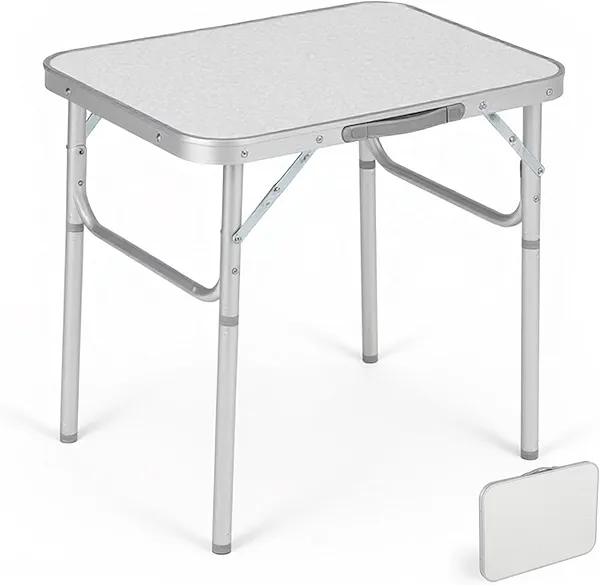 GarveeLife Small Folding Table 2ft, Lightweight Portable Folding Table with Adjustable Height Legs, 24’’L x 18’’W Aluminum Camping Table, for Outdoor Picnics, Beach, White