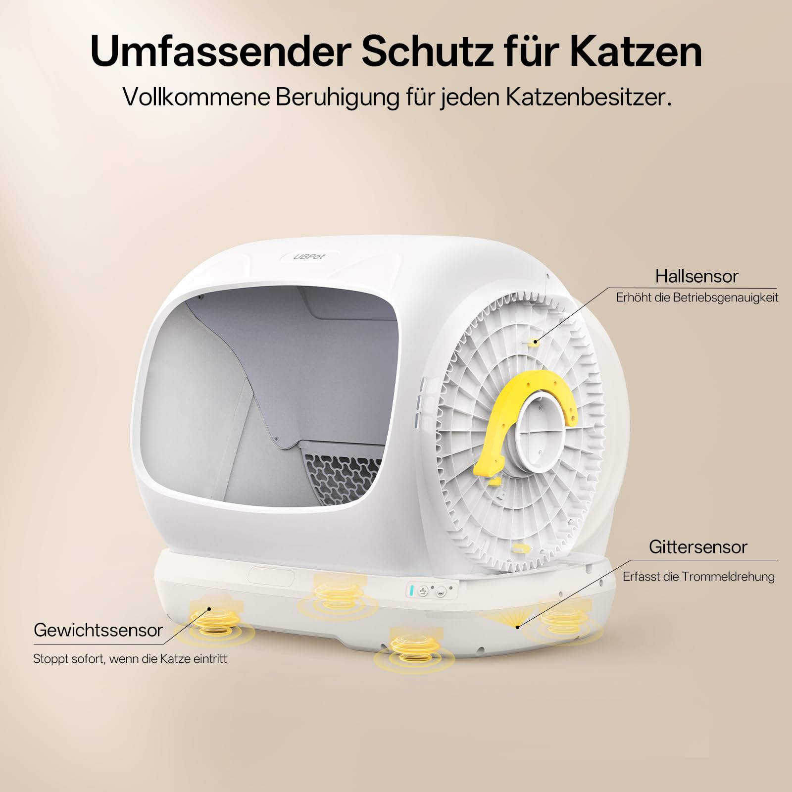 UBPET XXXL Lettiera Gatto Autopulente, 106L-Lettiera Autopulente per Gatti con Controllo App, Deodorizzatore, Grande Capacità, Lettiera Automatica per Più Gatti