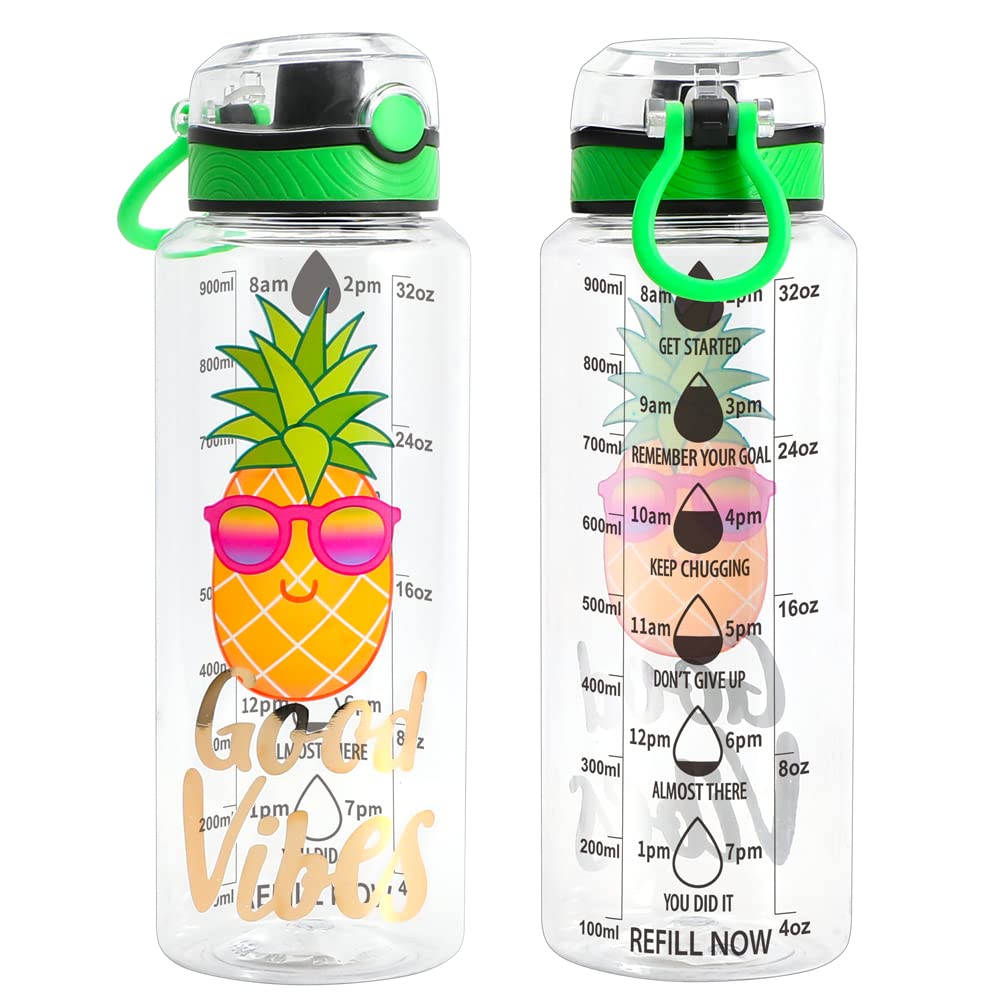 Home Tune 32oz Water Bottle With Time Marker - BPA Free Tritan, Mermaid Design, Flip Straw Lid