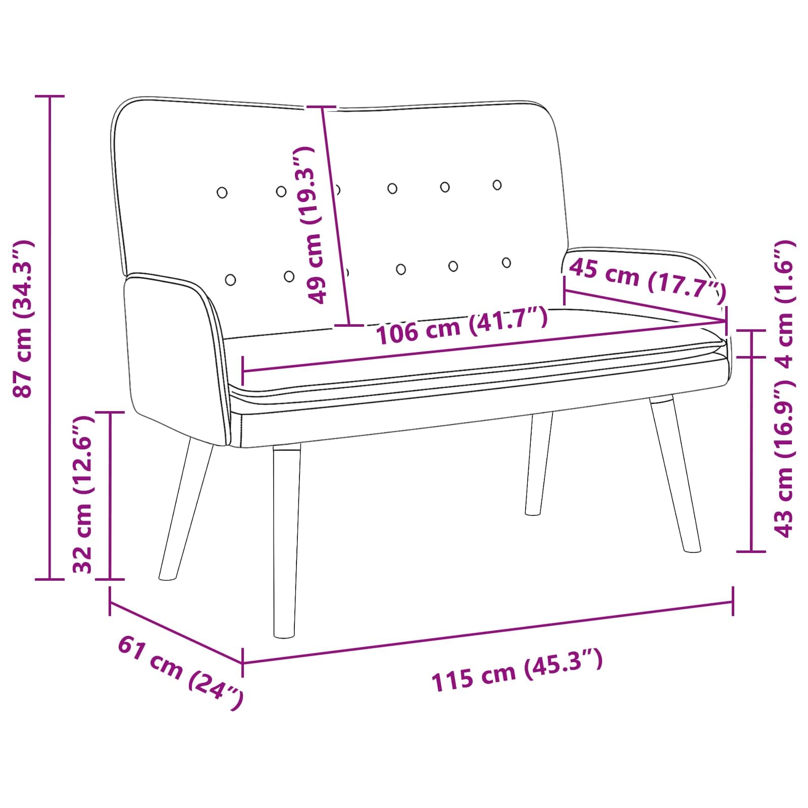 vidaXL Sofá de 2 Plazas Rosa 115 x 61 x 87 cm Terciopelo