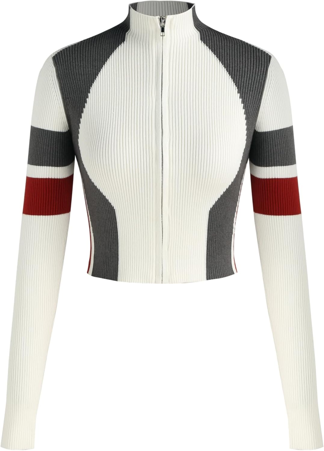 CIDER Women’s Cardigan Knit Zip Up Jackets Color Block Mock Turtleneck Long Sleeve Crop Tops Winter Outfit