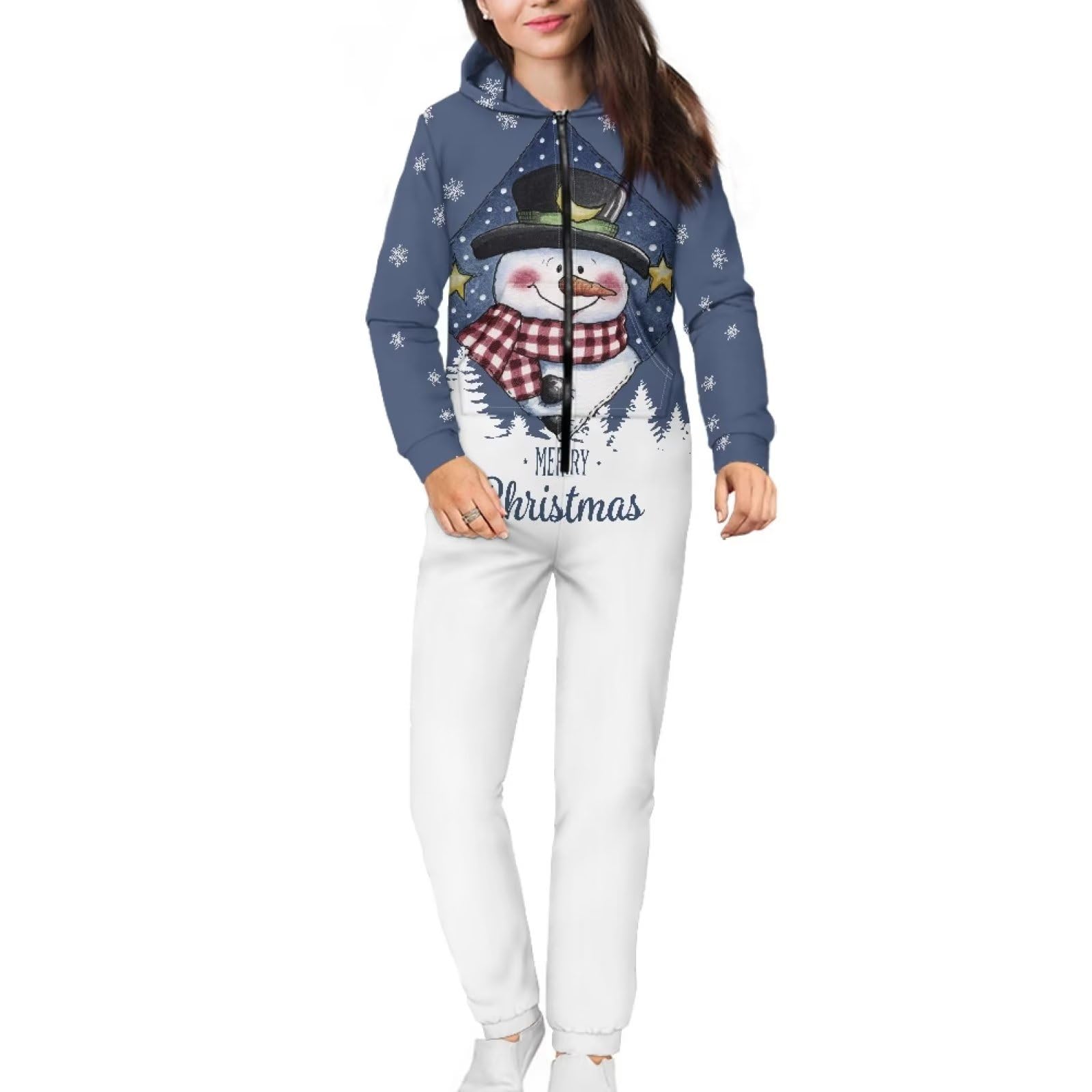 Showudesigns Pigiama intero per donne e uomini, tutina a maniche lunghe con cappuccio