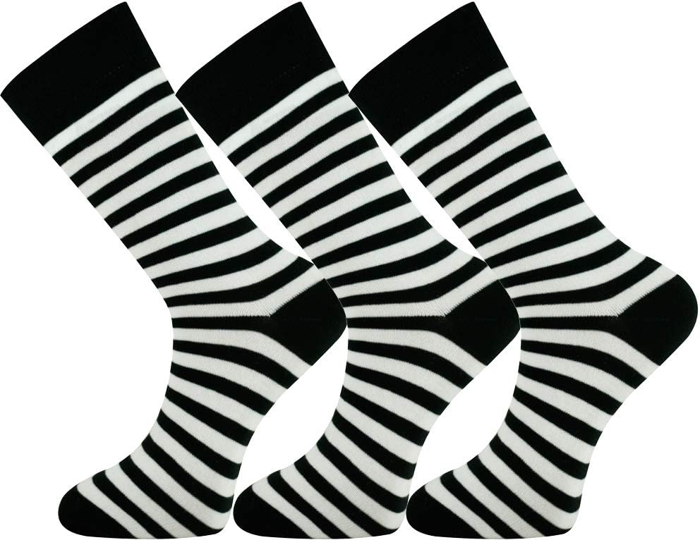 Mysocks Unisex Extra Fine Combed Cotton Crew Socks |Colourful Designs | Seamless Toe | Make Your Steps Enjoyable 5-8 3 Pairs Stripe White and Black