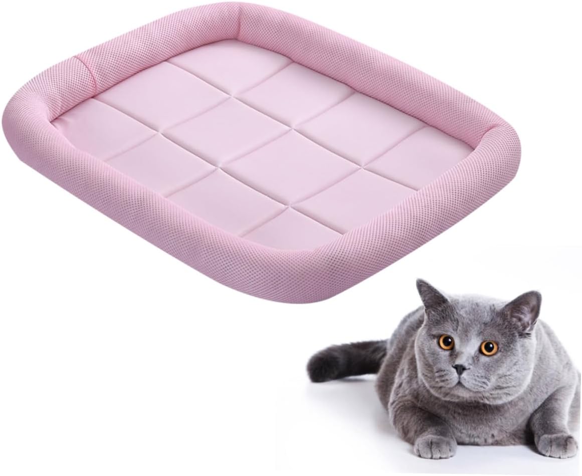 TEHAUX Pet Cooling Mat Ice Silk Non-Slip Summer Pad for Cats and Dogs Pink Indoor Outdoor Cooling Mat for Car Sofa Bed Use