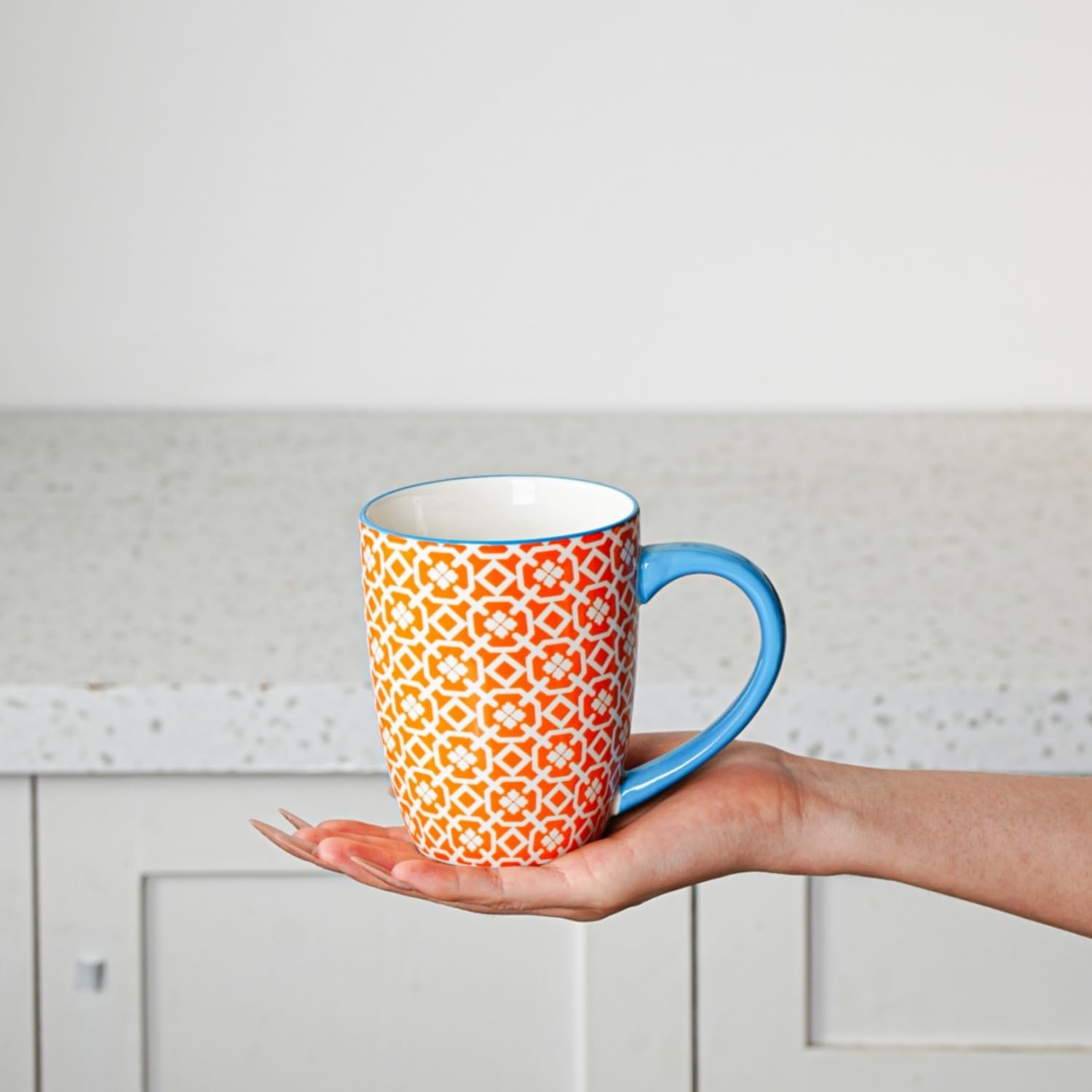 Keramik Kaffeebecher Set - 470 ml große Porzellan-Teebecher mit Griff für Frauen Männer Kakao Latte Cappuccino - Weihnachten Housewarming Geschenk - Set von 6 - Bunt