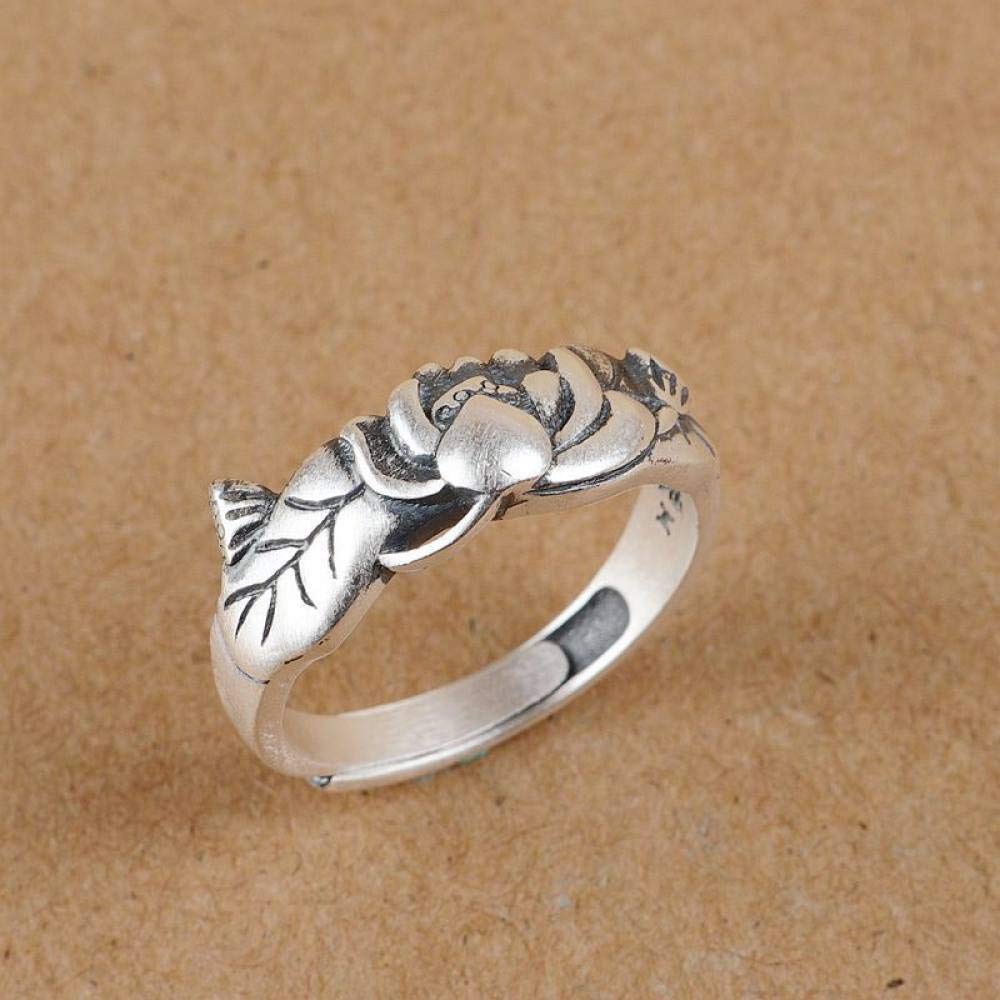 Anello In Argento Sterling 925,S925 Anello In Argento Sterling Con Fiore Di Loto Anelli Regolabili Anello Con Dito Indice Invecchiato Retrò Anello In Argento Con Ciondolo Per Matrimonio Gioielli Re
