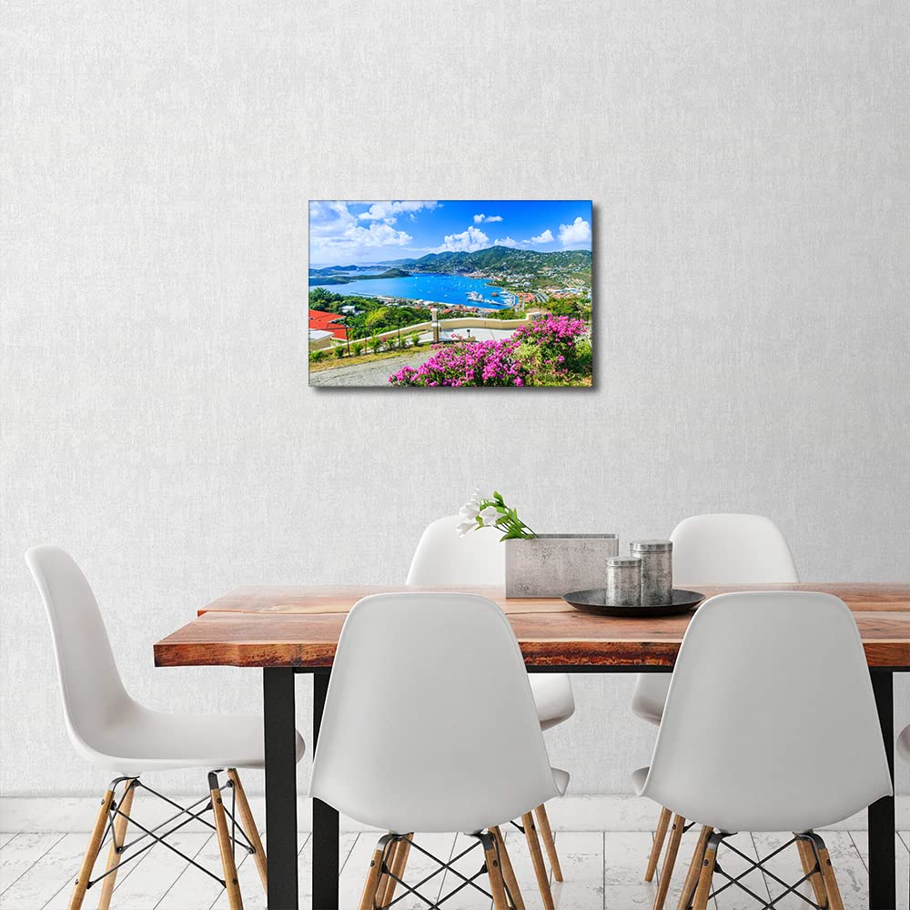 Framed Wall Art Canvas Caribbean St Thomas US Virgin Islands Landscape for Interior Bathroom Living Room Wall Décor Scenery Bed Dining Room Decorative Ready to Hang 8x12inch - Image 2
