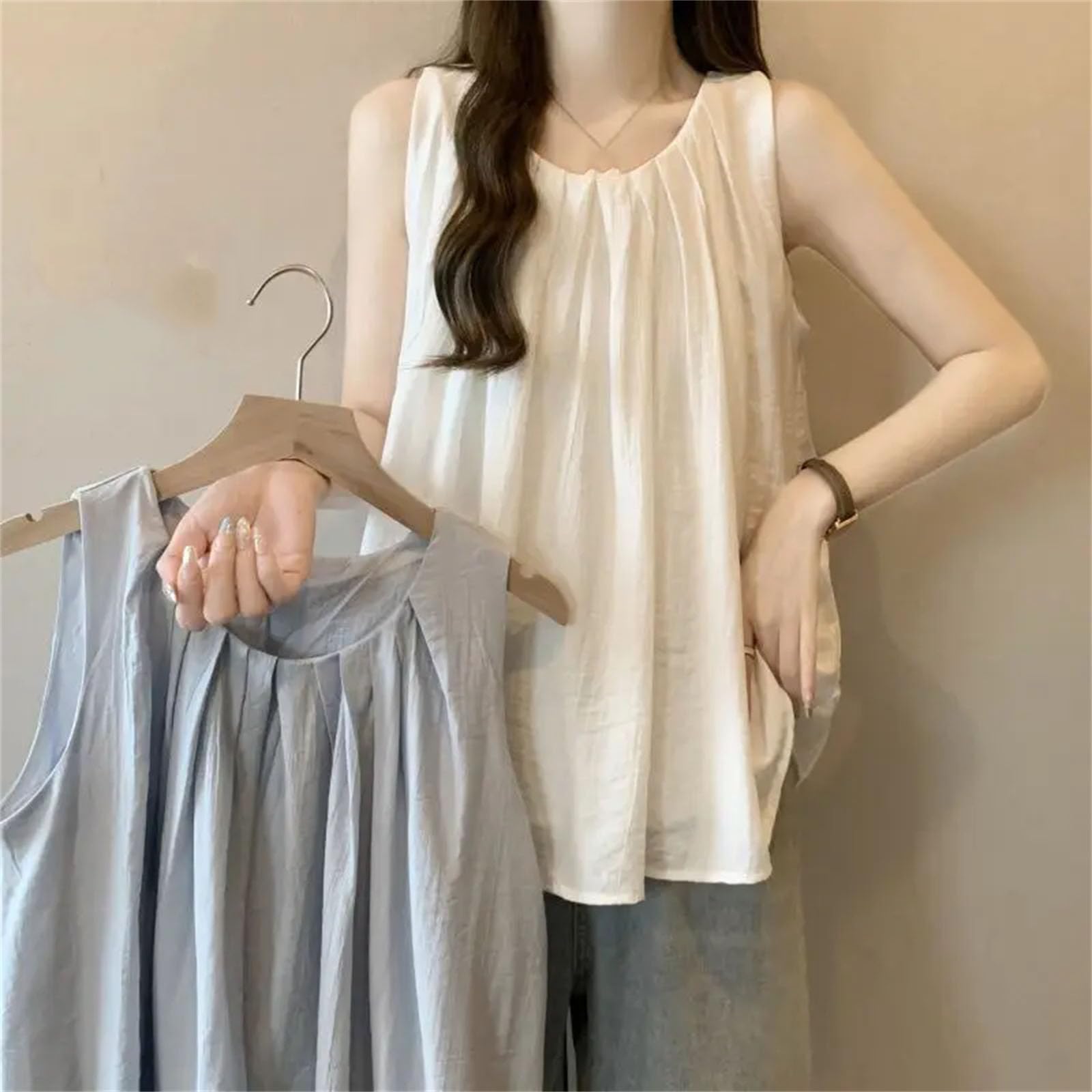 Maglietta da donna senza maniche, girocollo, alla moda, comoda, versatile, casual