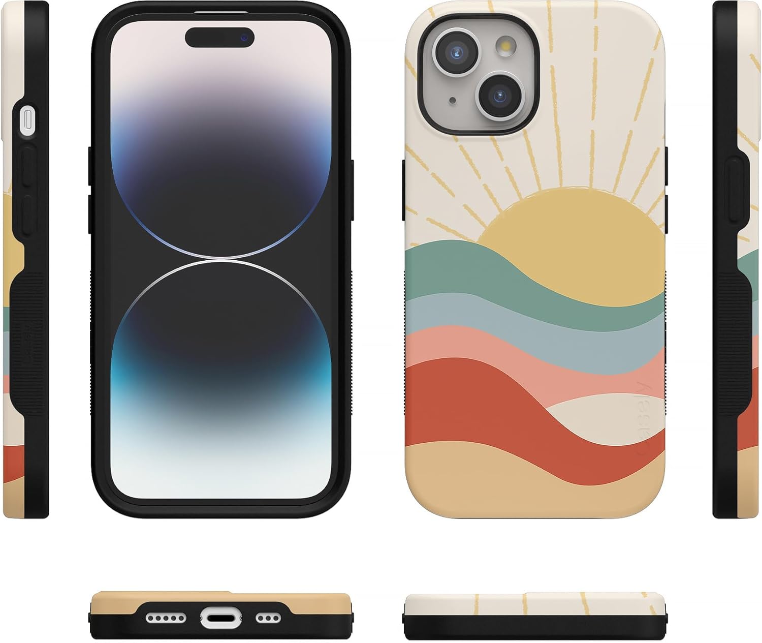 Casely iPhone 15 Plus Case | Here Comes the Sun | Colorblock Sunset | Bold Protective Design | Compatible with MagSafe