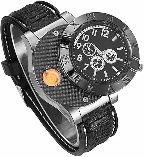 Miniatura 5 de Nuevo Militar USB Lighter Reloj Hombres Casual Relojes de pulsera con encendedor de cigarrillos sin llama a prueba de viento
