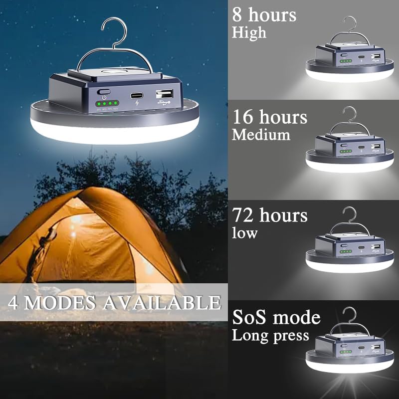 Miniatura 3 de Luces de camping 13200 mAh 4500 lúmenes 45W equipo portátil corte de energía USB recargable al aire libre magnético colgante linterna emergencia LED
