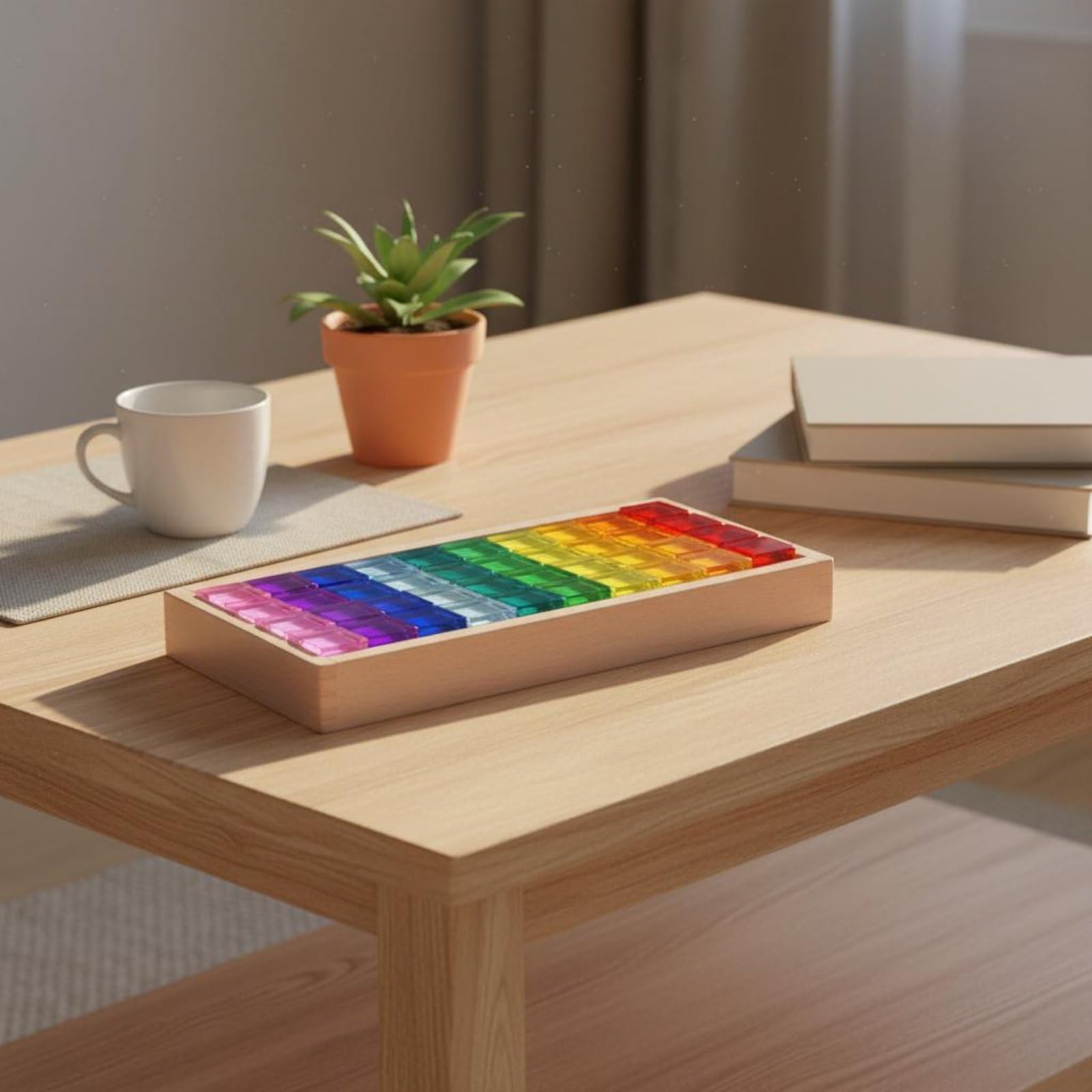 Kinder Bausteine Acryl Bausteine Spielsteine Konstruktionssteine mit Farbintensiven Durchscheinenden Elementen Inklusive Holzbox zur Aufbewahrung, Transparente Kombination 5