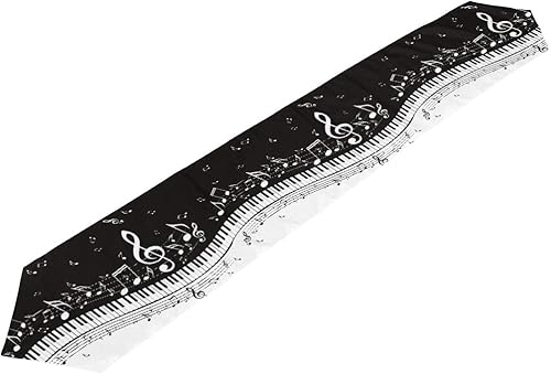 Miniatura 3 de WOOR Camino de mesa retro de doble cara con notas y teclas de piano, camino de mesa de 13 x 70 pulgadas de largo, mantel para bodas, fiestas,
