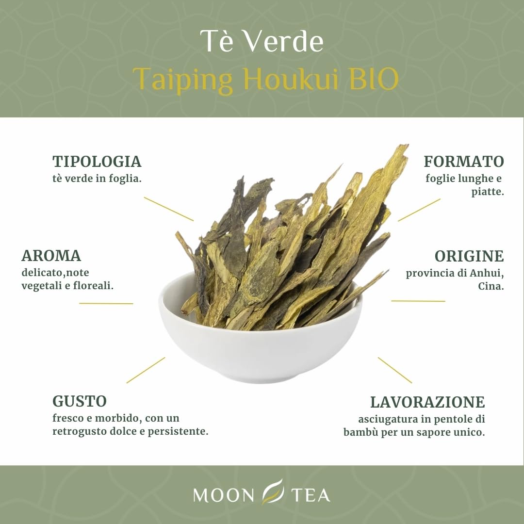 MoonTea | Té Verde Taiping Houkui - Té Verde en Hojas Sueltas Chino de Calidad - Infusión para el Bienestar (100 gr)