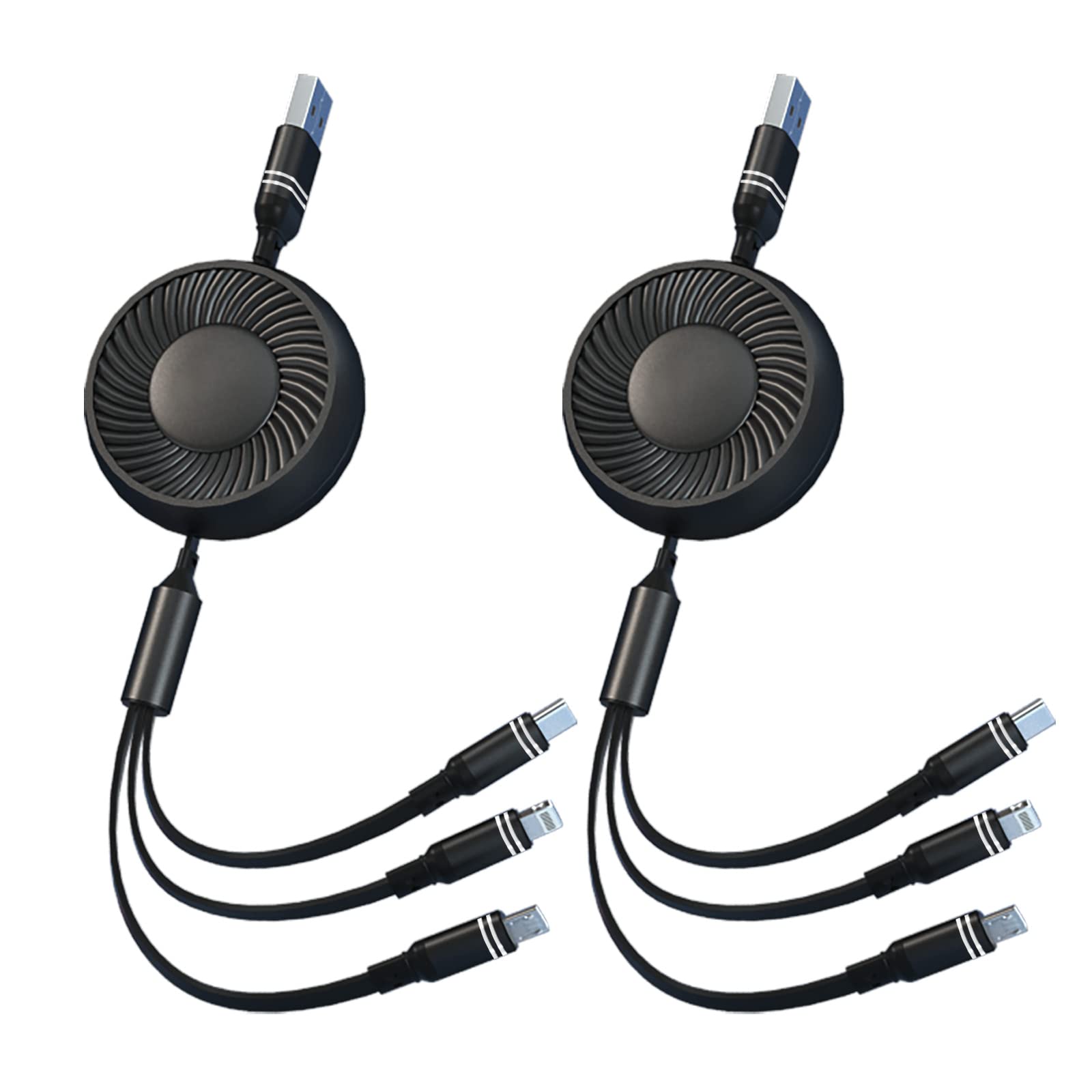 USB Charging Cable,2Pack 3-in-1 Multi Retractable to USB Cable Type C Sync Fast Charging Cord,USB Charging Cable for IP/Type-C/Micro-USB Compatible with Cell PhonesTablets Samsung LG iPhone etc