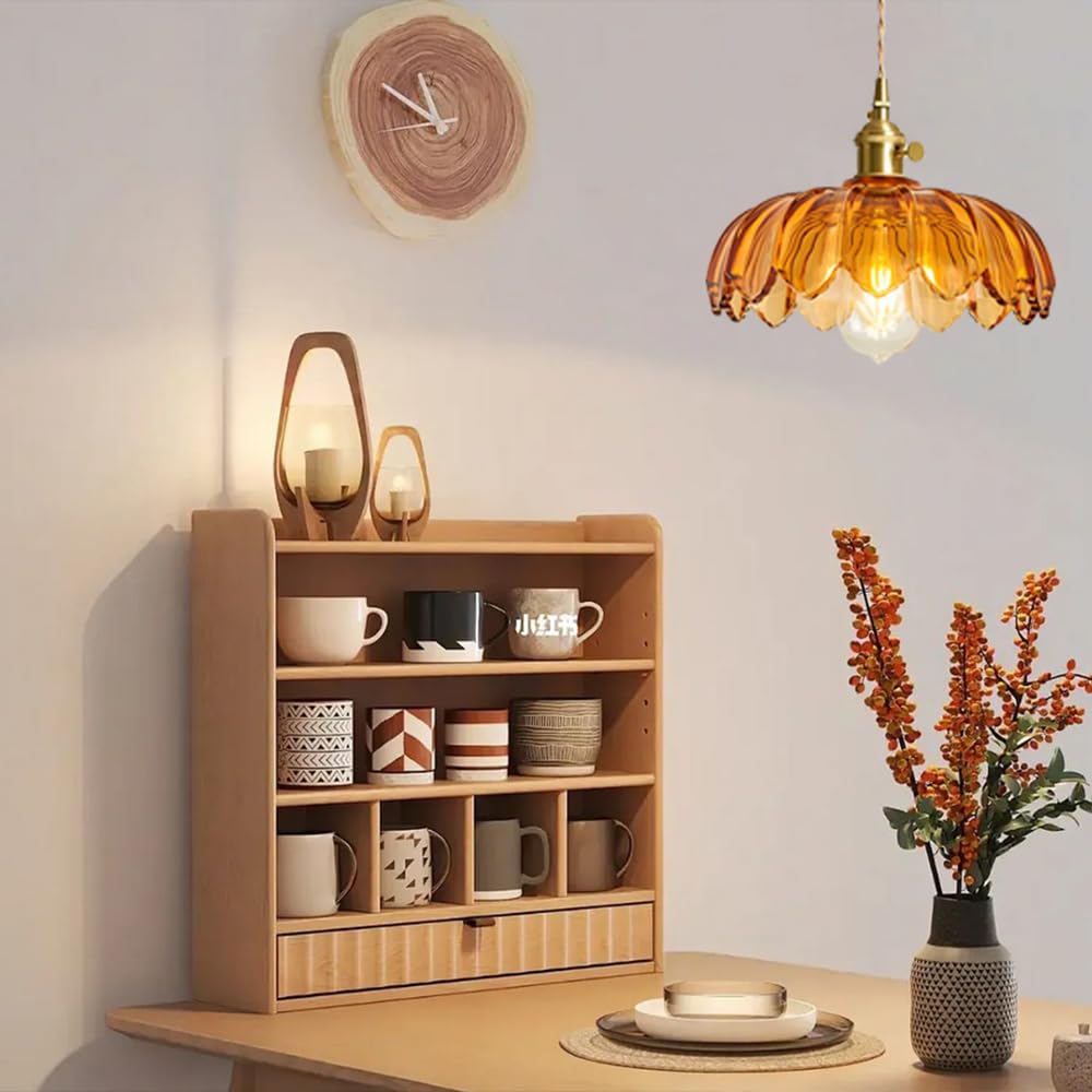 Hängeleuchte Retro Glas Kronleuchter mit Blume Kreative Pendelleuchte E27 Glasschirm Ø25cm Deckenleuchte für Wohnzimmer Schlafzimmer Esszimmer