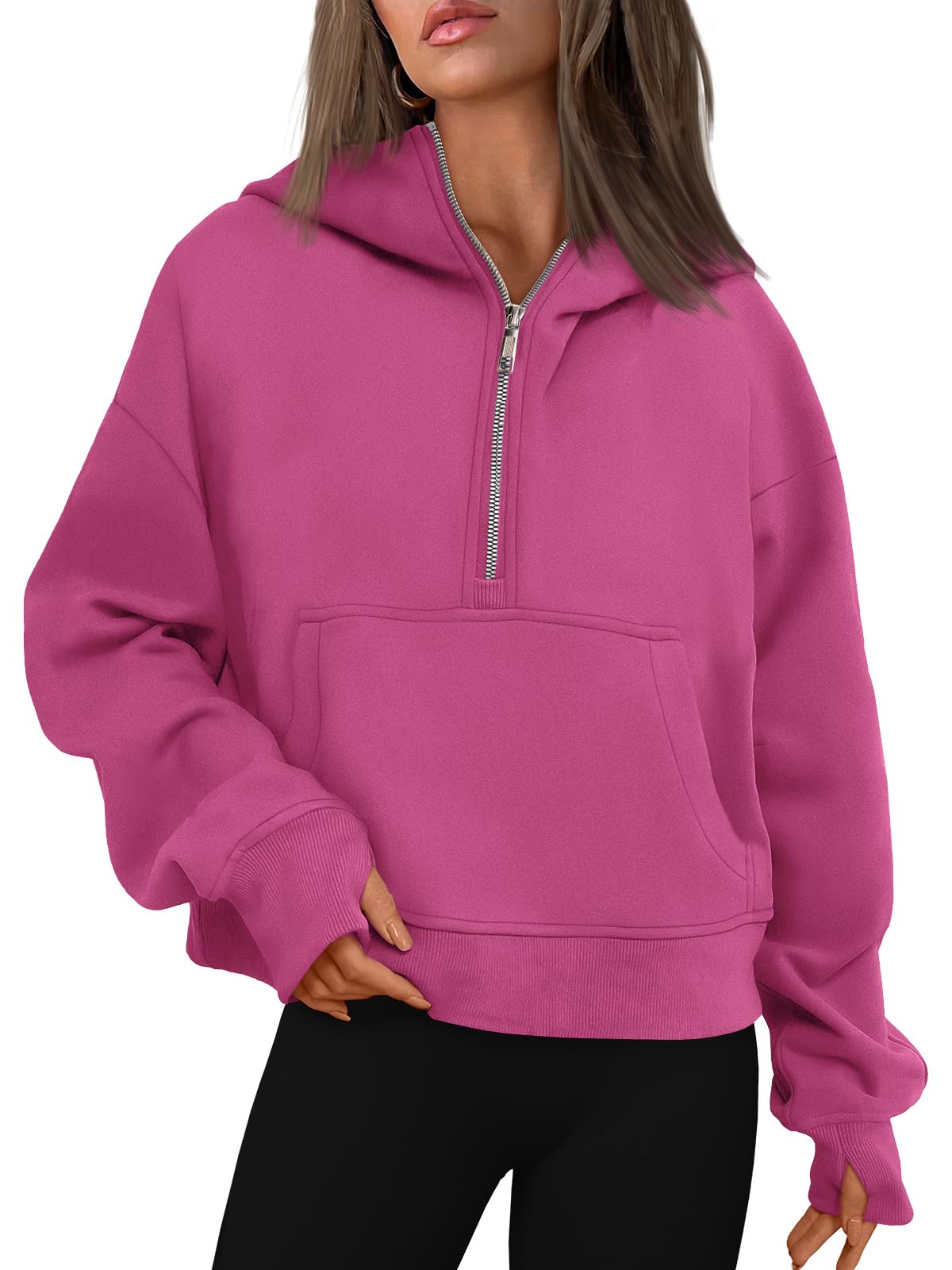 Trendy QueenWomens Hoodies Quarter Zip Pullover Oversized Sweatshirts Half Zip Pullover With Pockets Fall Clothes