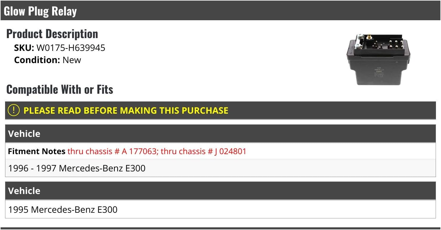 Glow Plug Relay - Compatible with 1995-1997 Mercedes-Benz E300