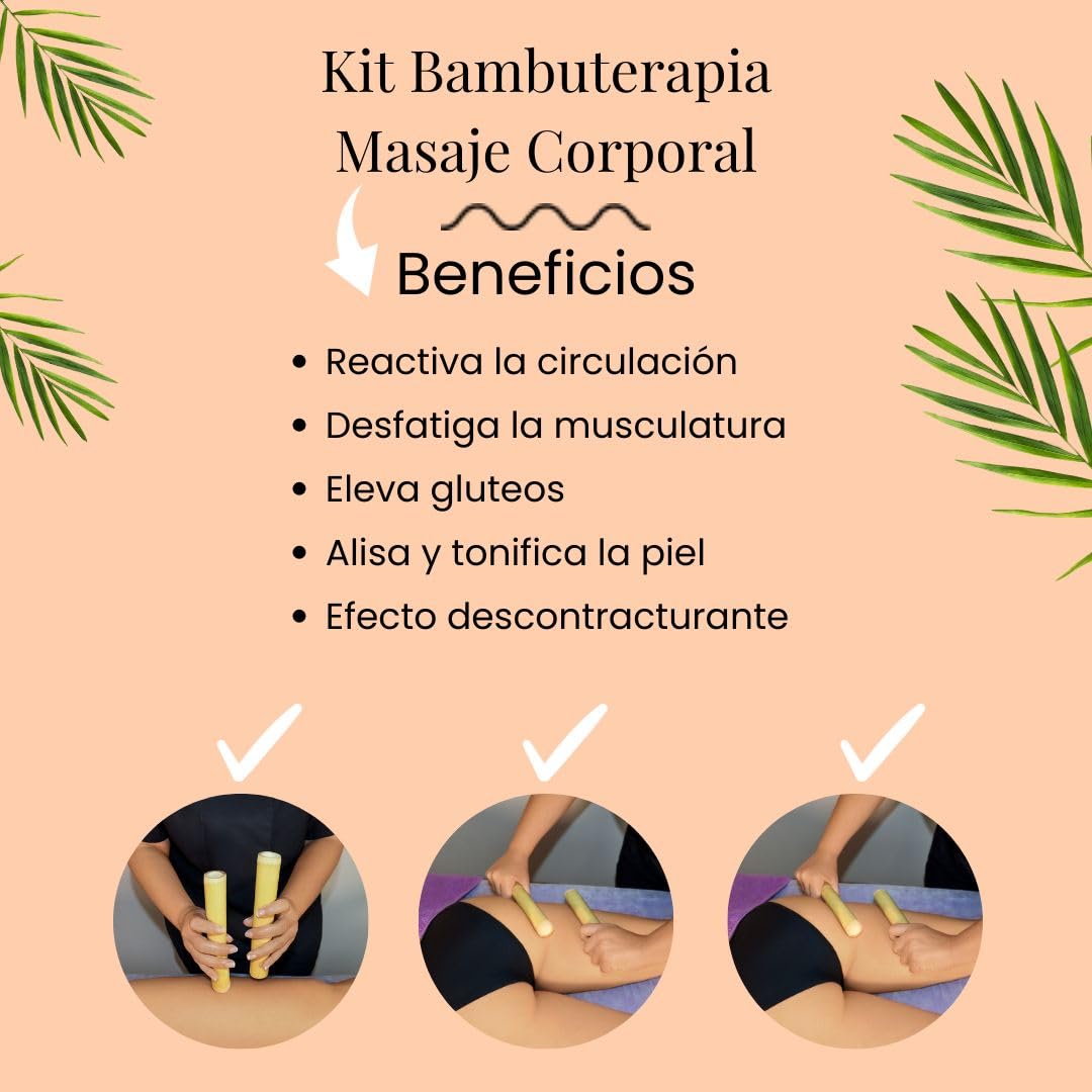 Kit Bambuterapia Prime | Kit Masaje Corporal 3 piezas | Ideal para Masajes | Maderoterapia | Bambuterapia | Efecto Drenaje | Reactiva la Circulación