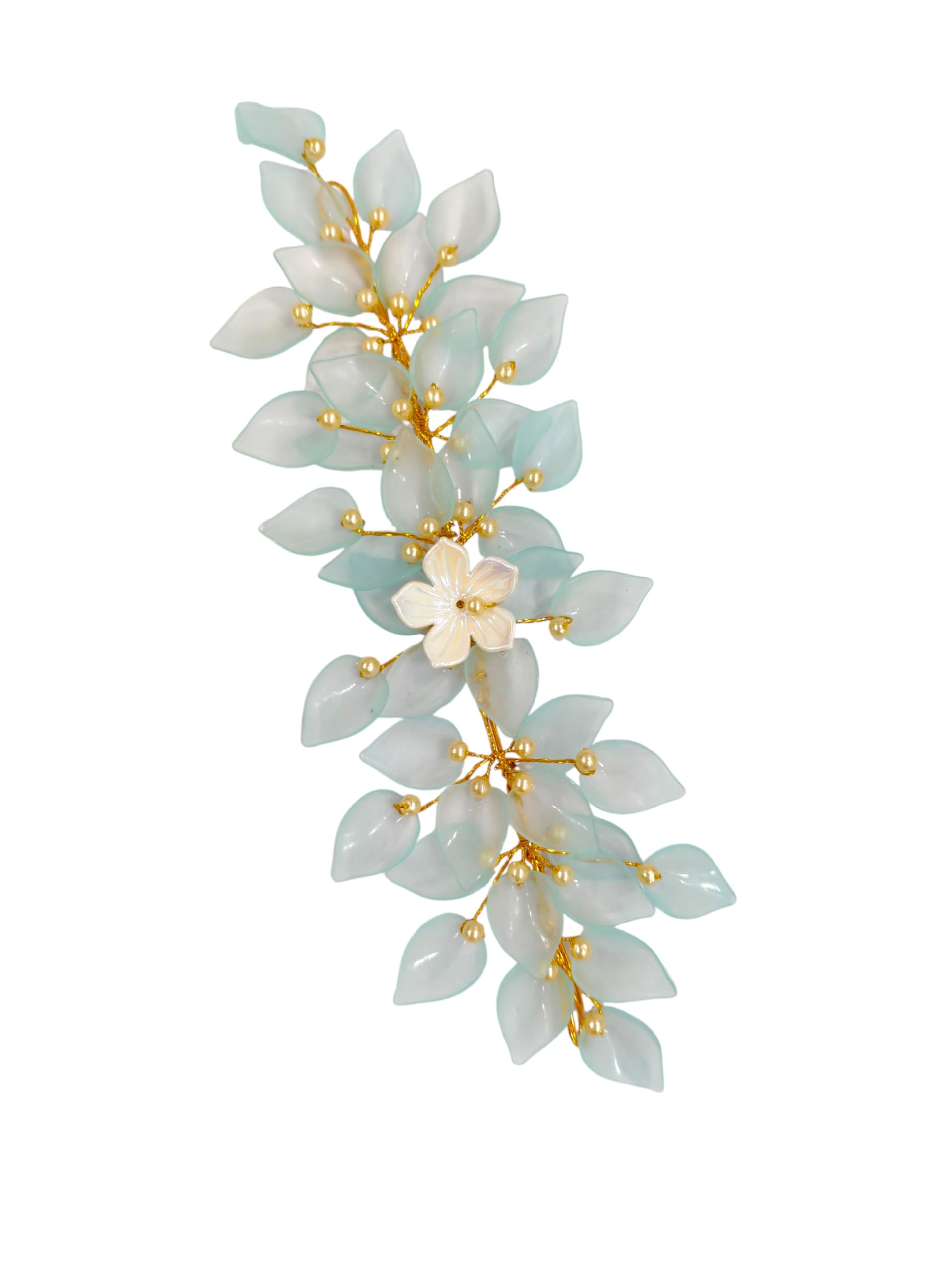 Prezentoz Premium Floral Hair Brooch for Women & Girls with Golden Moti – Decorative Hair Clip Broach | Bridal Poola Jada Raakodi Kajra Gajra Hair Accessories for Wedding Engagement Haldi Mehendi Festival Wear (Sky Blue)-image-47