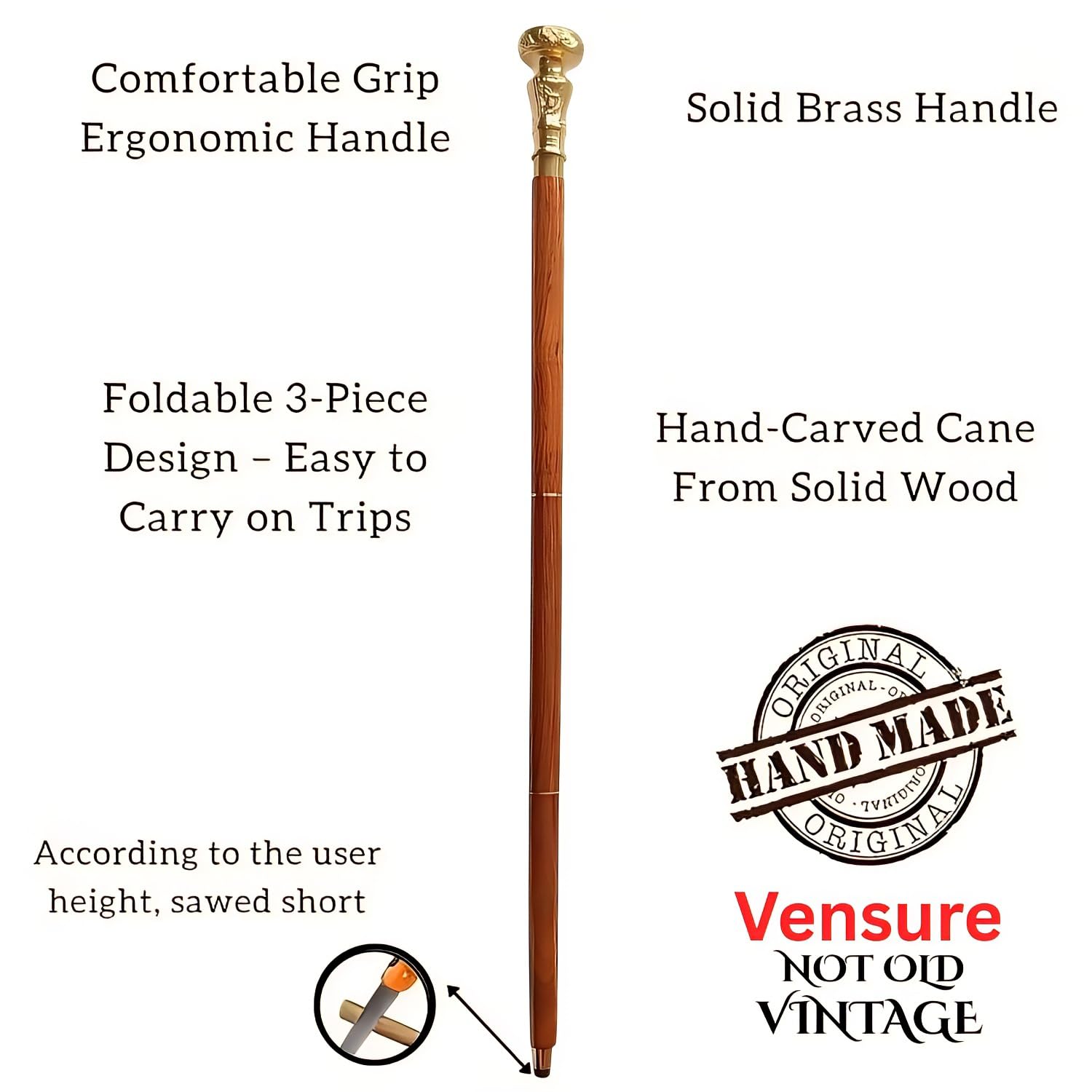 Bastón plegable de latón con mango victoriano, telescopio victoriano [36 pulgadas], bastón de madera para regalo para hombres y mujeres, VNT-022