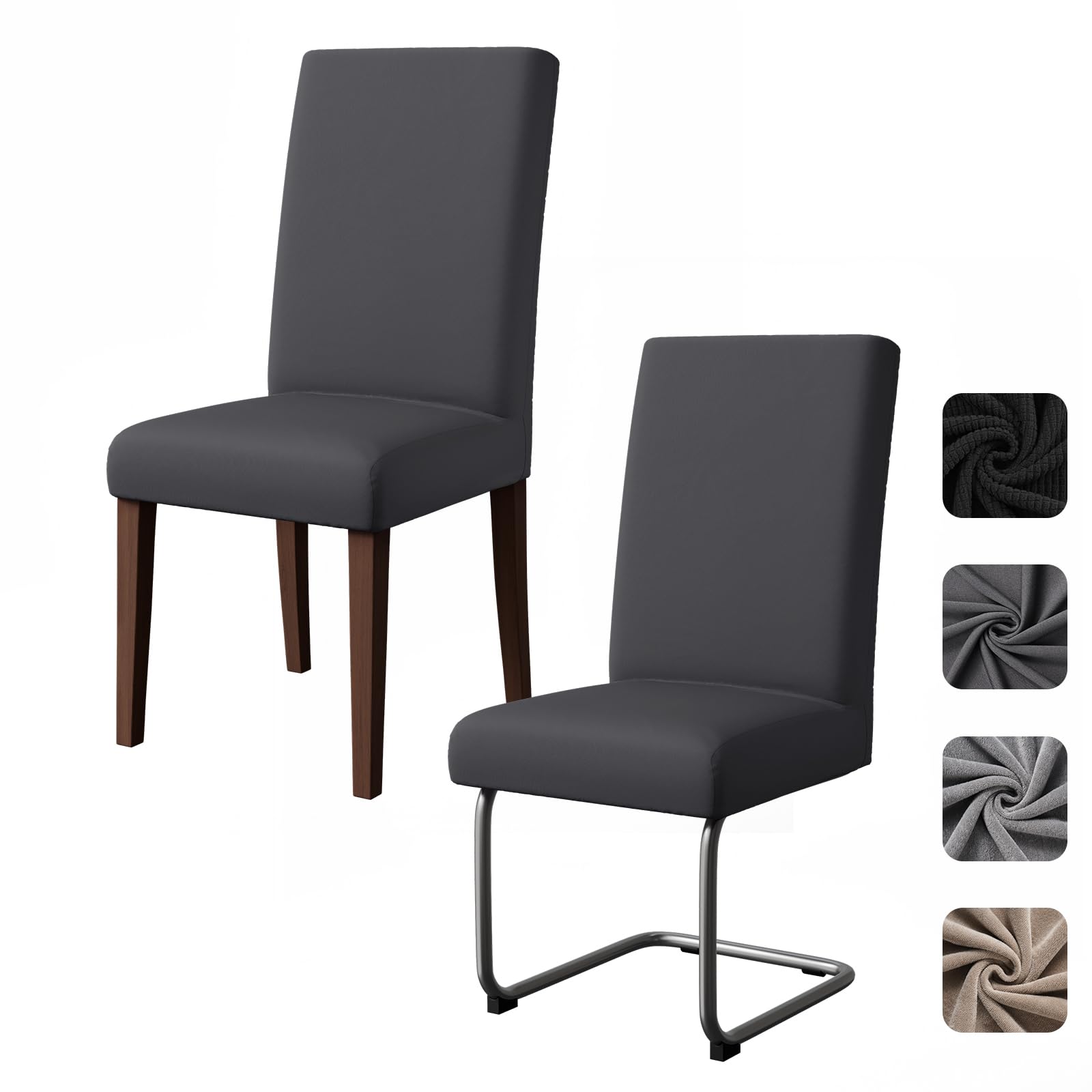 Pacok Dining Room Chair Covers Set of 2,Stretch Dining Chair Slipcovers Elastic Removable Washable Seat Covers for Hotel Kitchen Banquet Ceremony(DarkGrey)