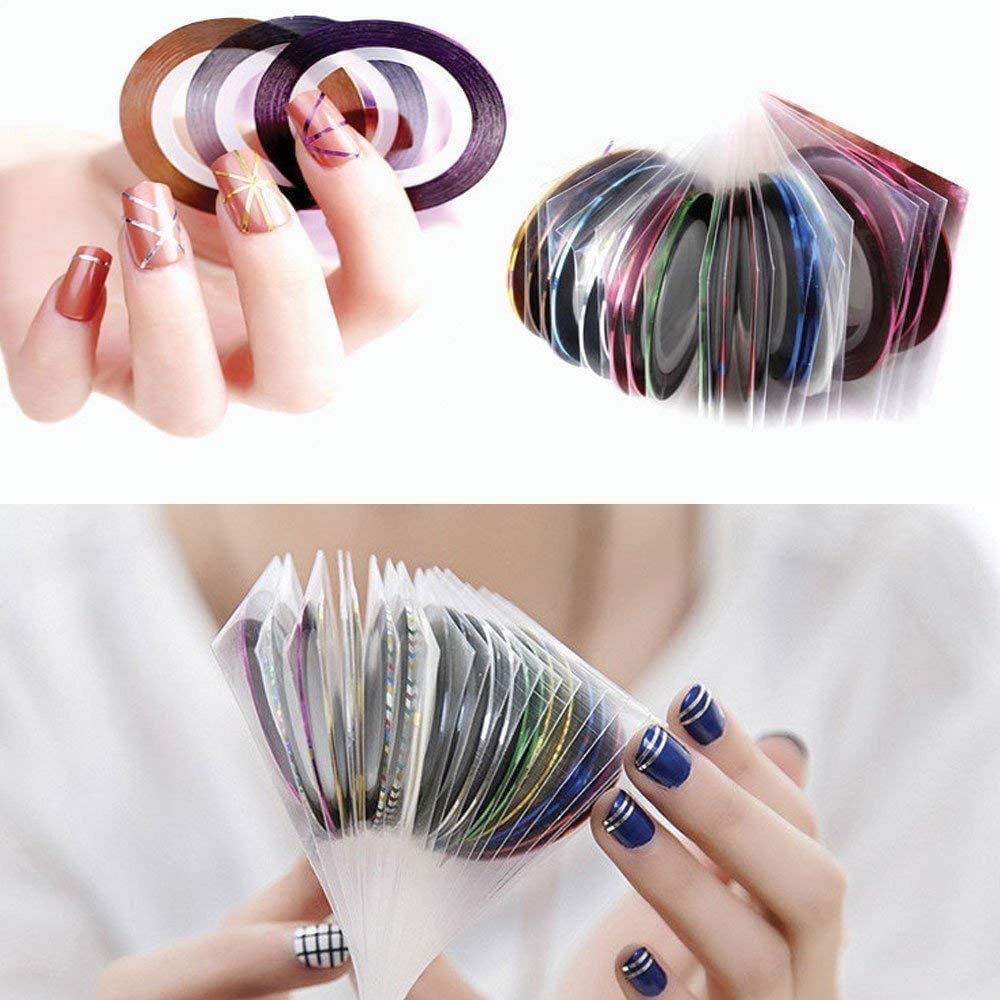 Sticker Nail Art 90Pcs - Décoration Stripes Bandes 30 Couleurs Striping Tape Autocollant Ruban