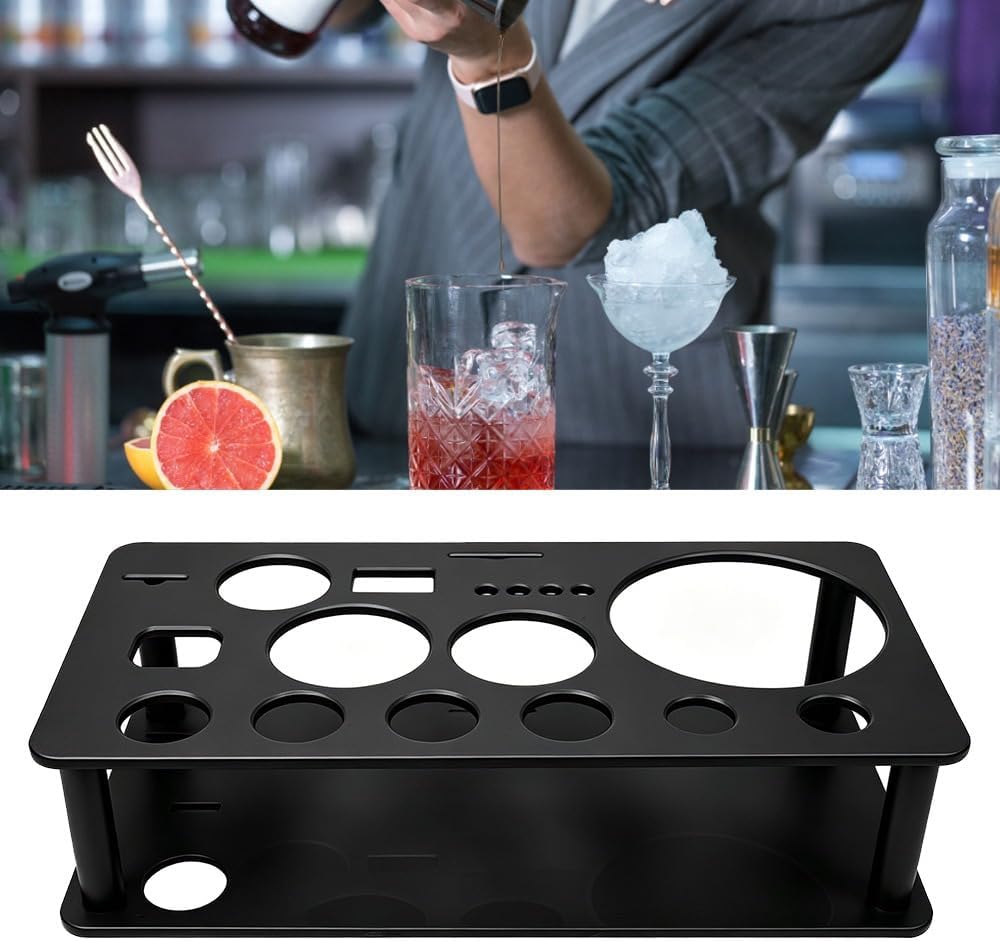 Bartender Kit Stand - Detachable Plastic Bar Tool Holder, Multi Hole Cocktail Utensil Storage Organizer for for Bar Cocktail, Black(24x12.5x6cm)