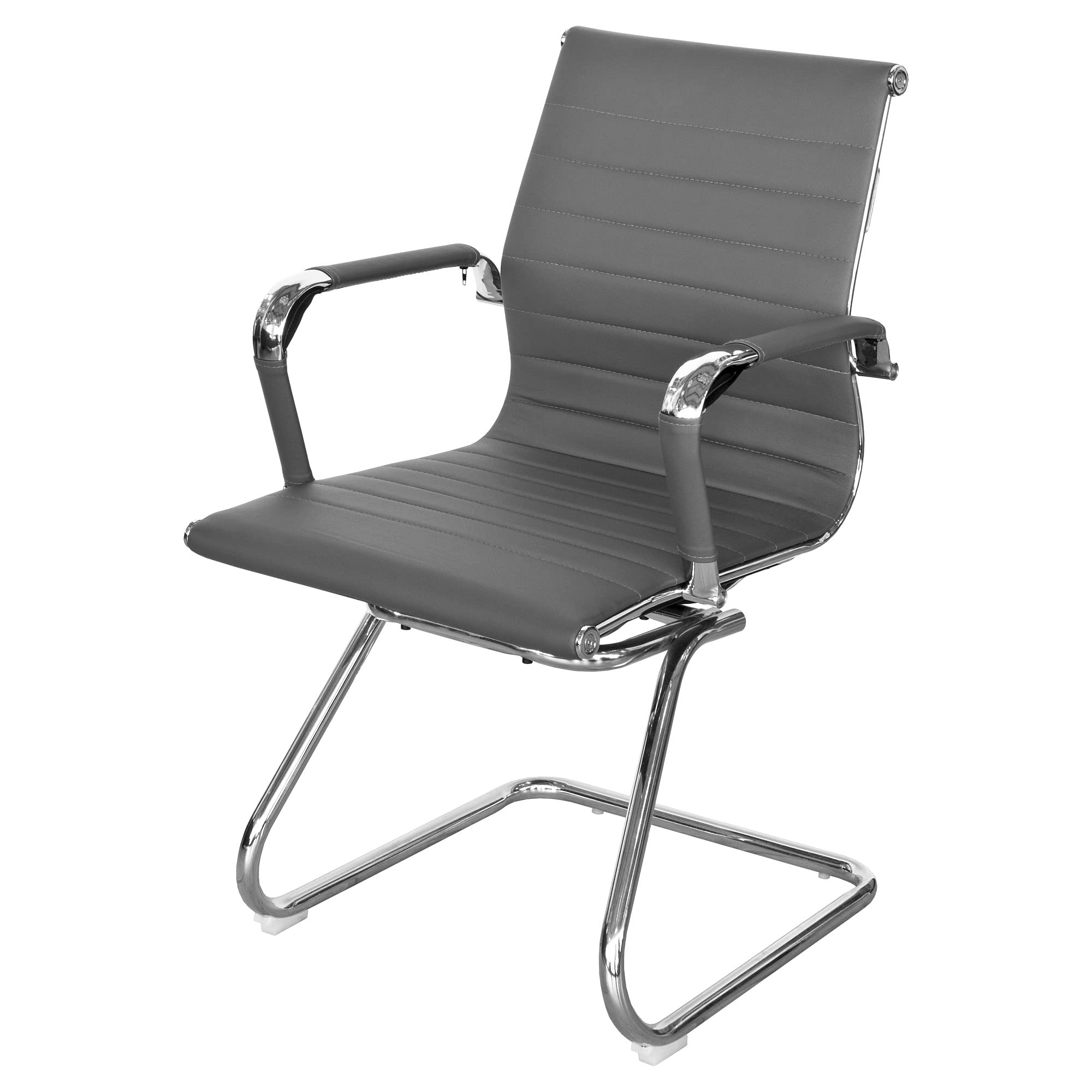 Design By Pepper Office Boardroom Cantilever Desk Chair - Grey Pu Leather Chrome Frame With Arms - Dining Chair - Home Office Chair